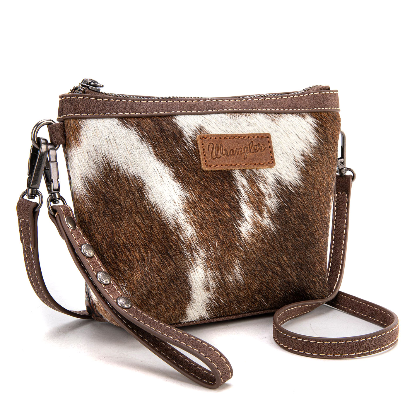 Wrangler Coffee & Cream Hair on Hide Crossbody Bag - Image 1