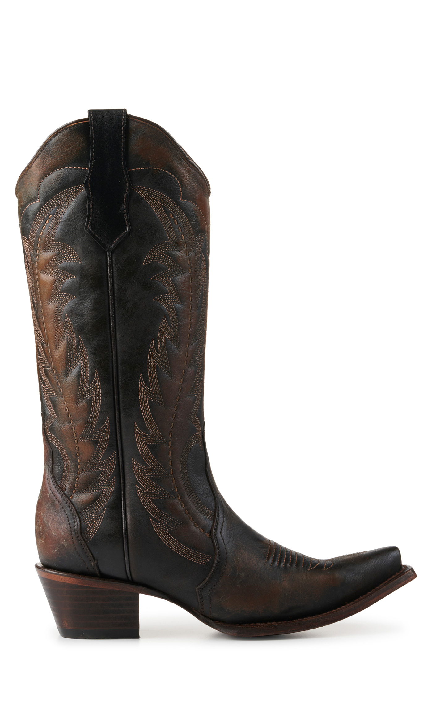 Circle G by Corral Women's Distressed Dark Brown with Embroidery & Triad Snip Toe Cowboy Boots - Image 1
