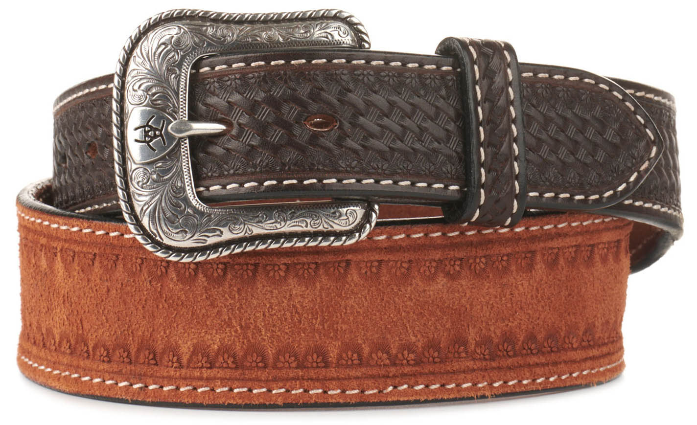 Ariat Men's Tan with Chocolate Basket Weave Western Belt - Image 1