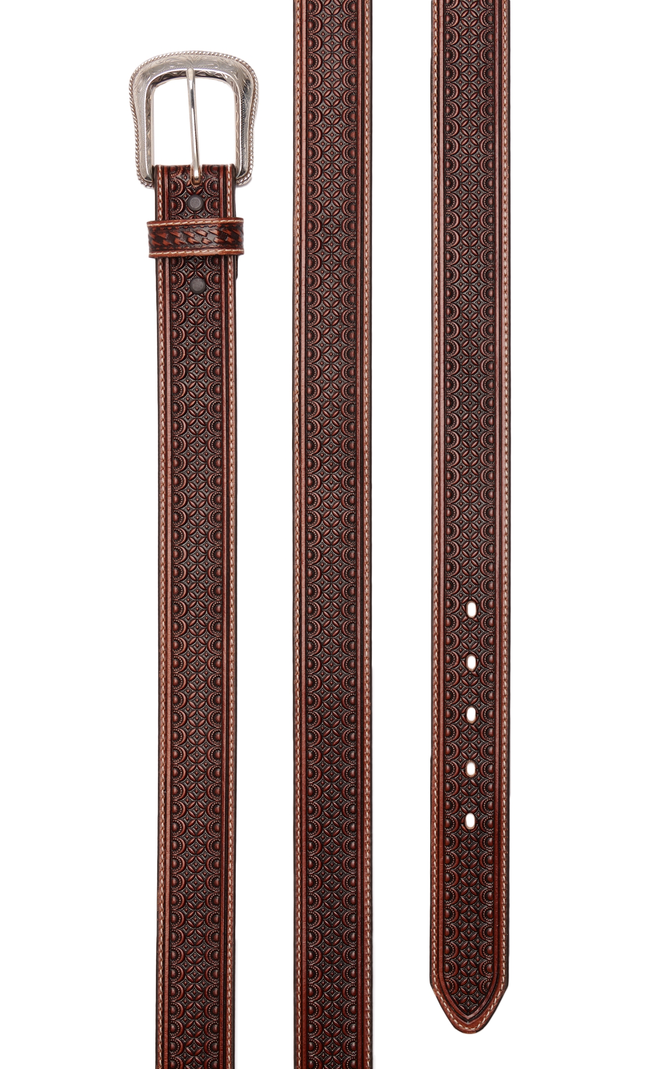 Justin Men's Dark Brown Leather Diamondback with Silver Buckle Western Belt - Image 1