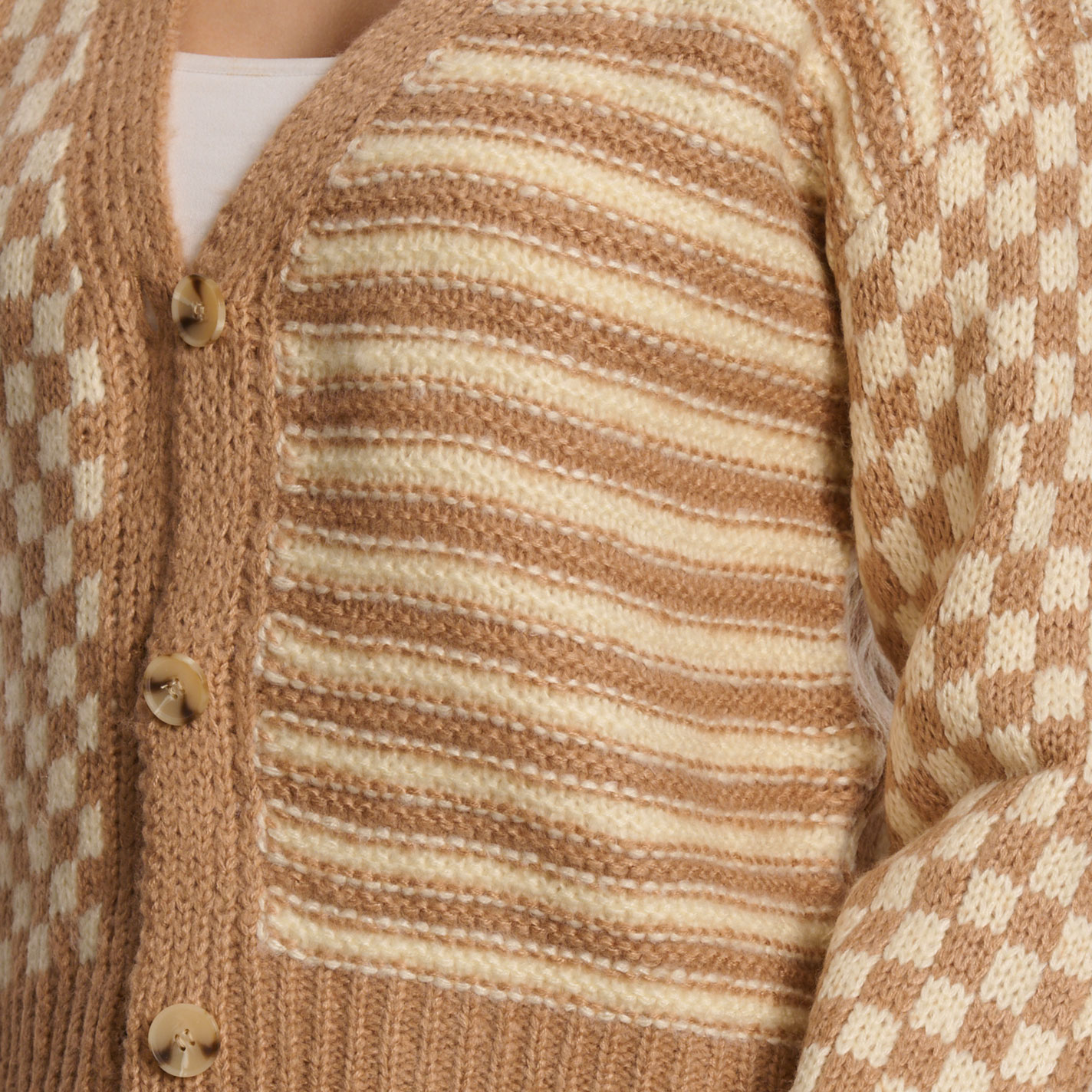 Double Zero Women's Checks & Stripes Sweater Cardigan - Image 1
