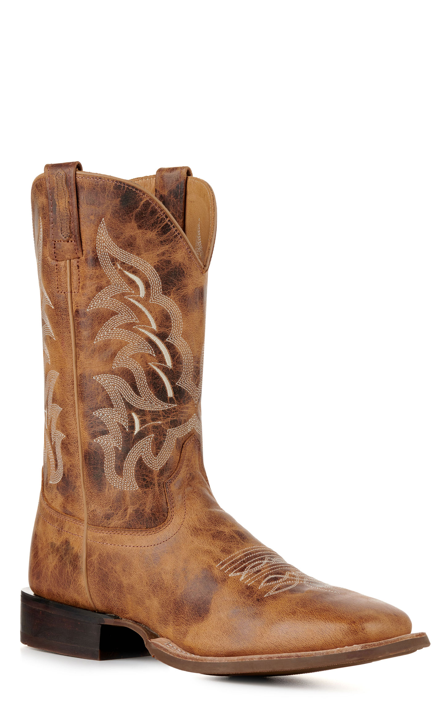 Old West Men's Burnt Tan Wide Square Toe Cowboy Boots - Image 1