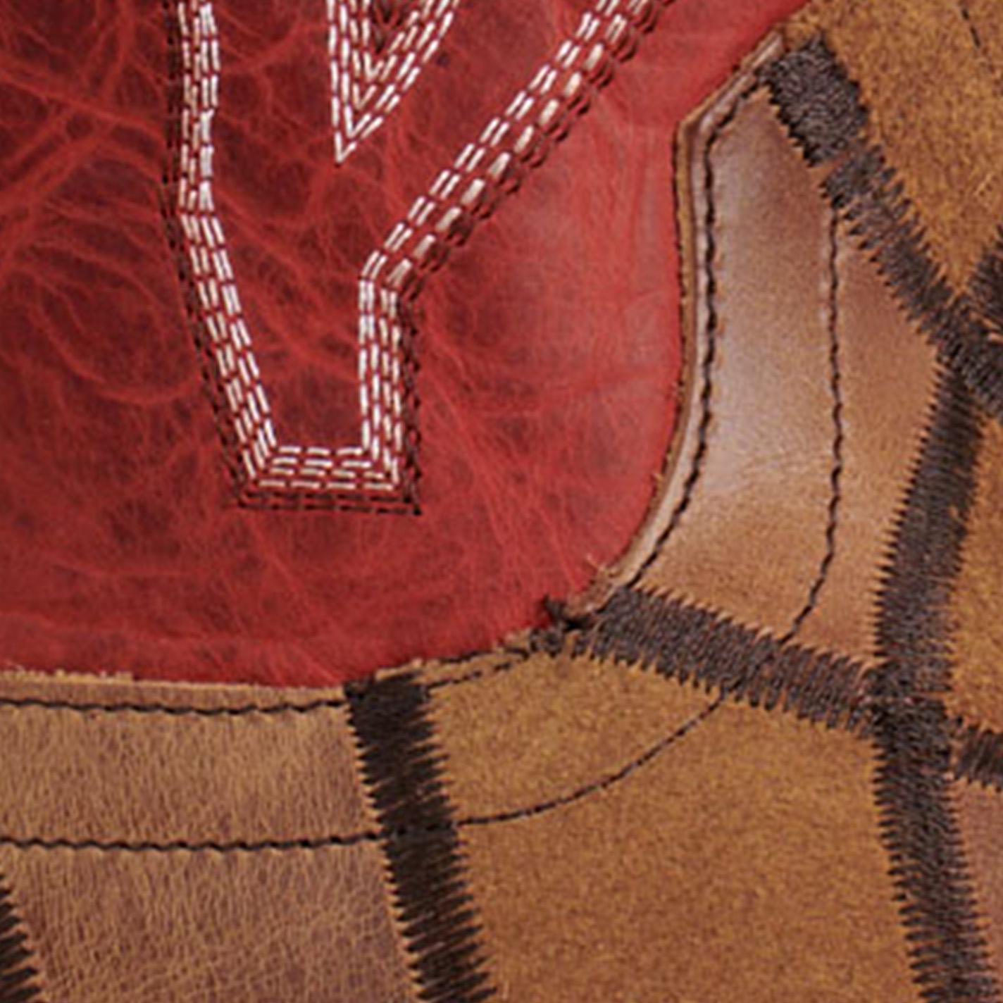 Anderson Bean Men's Horsepower Brown Suede Patchwork & Red Square Toe Cowboy Boots - Image 1