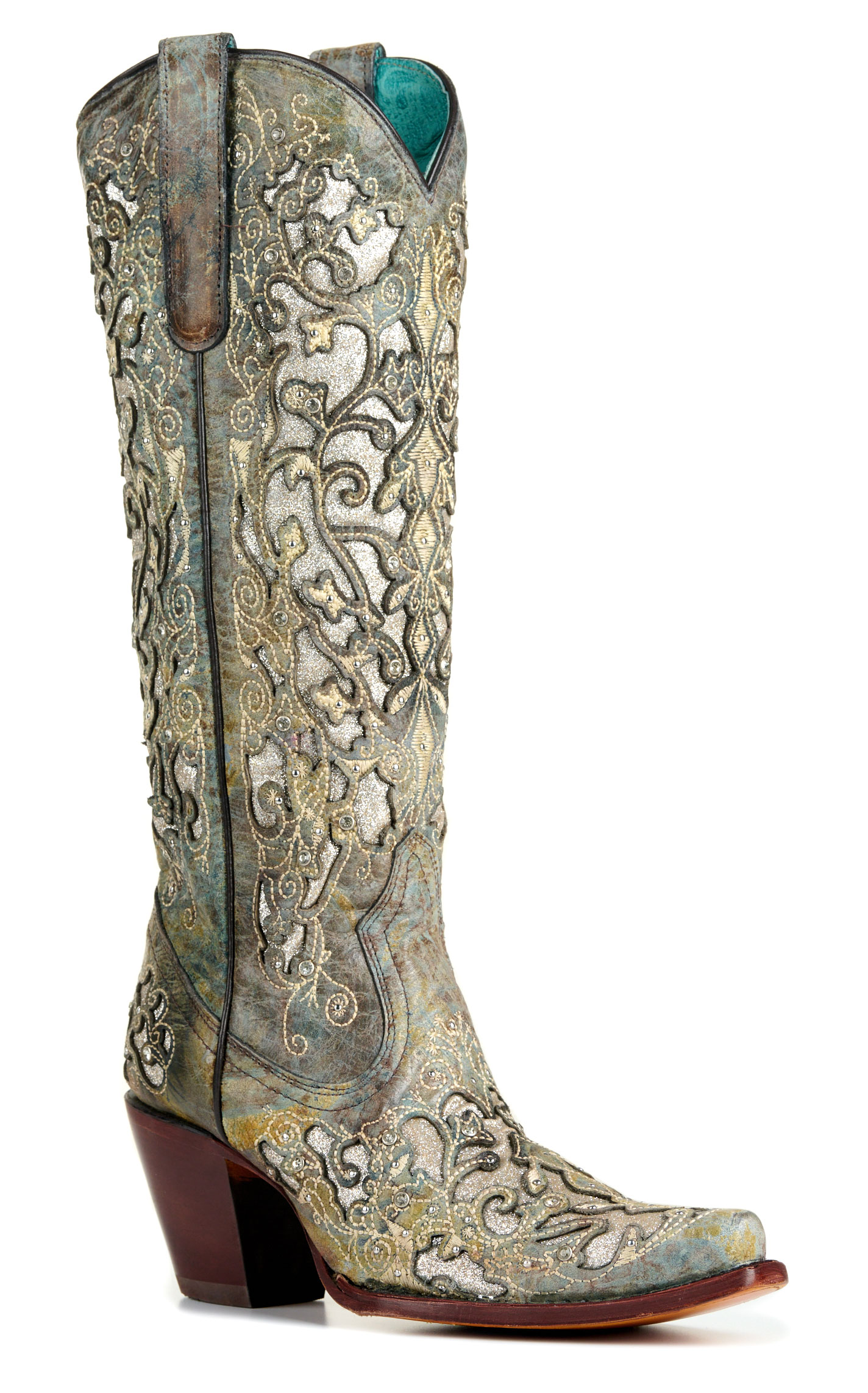 Corral Women's Distressed Brown with Glitter Inlay Snip Toe Cowboy Boots - Image 1