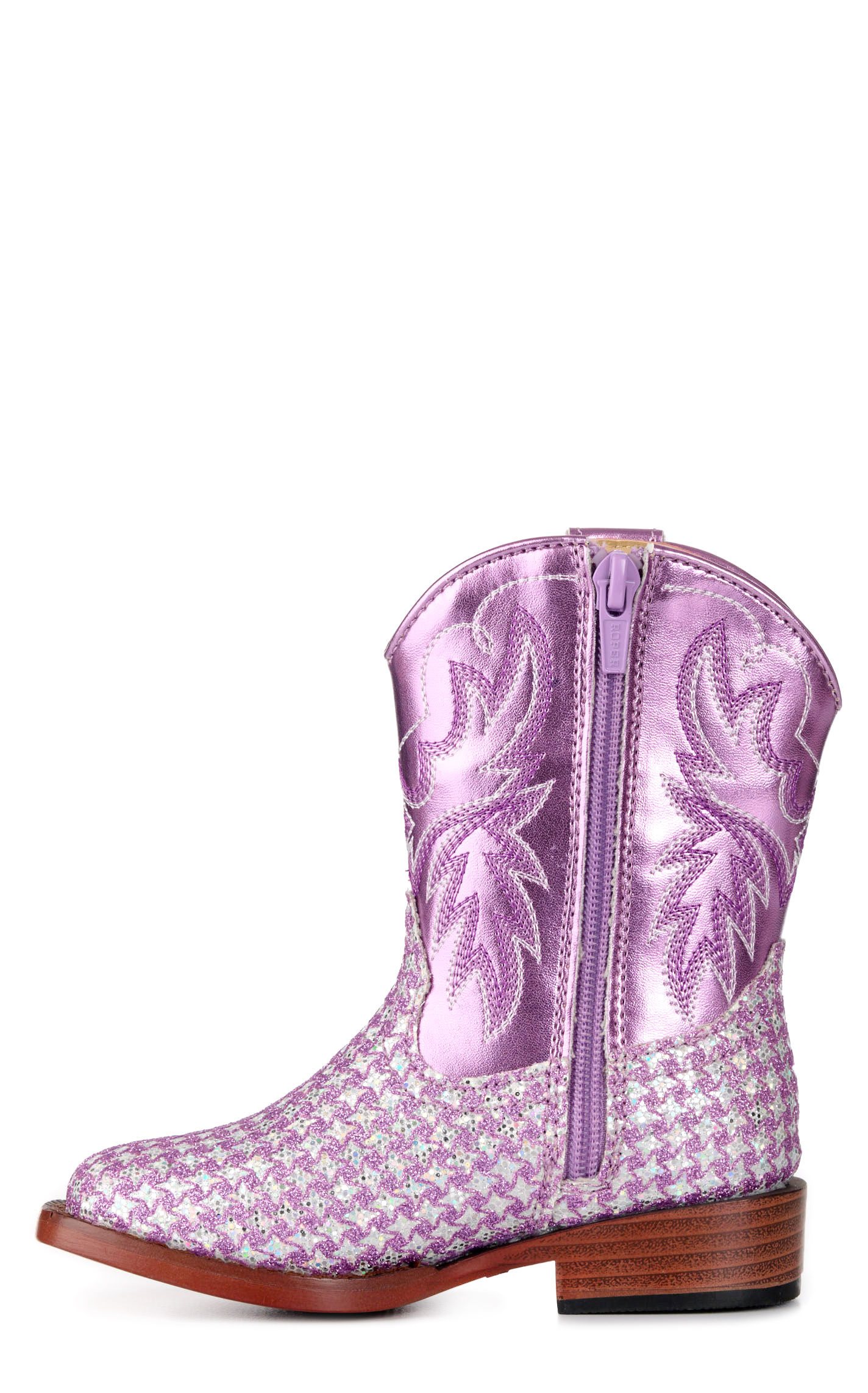 Roper Toddlers' Glitter Glam Metallic Purple Checkered Square Toe Cowboy Boots - Image 1