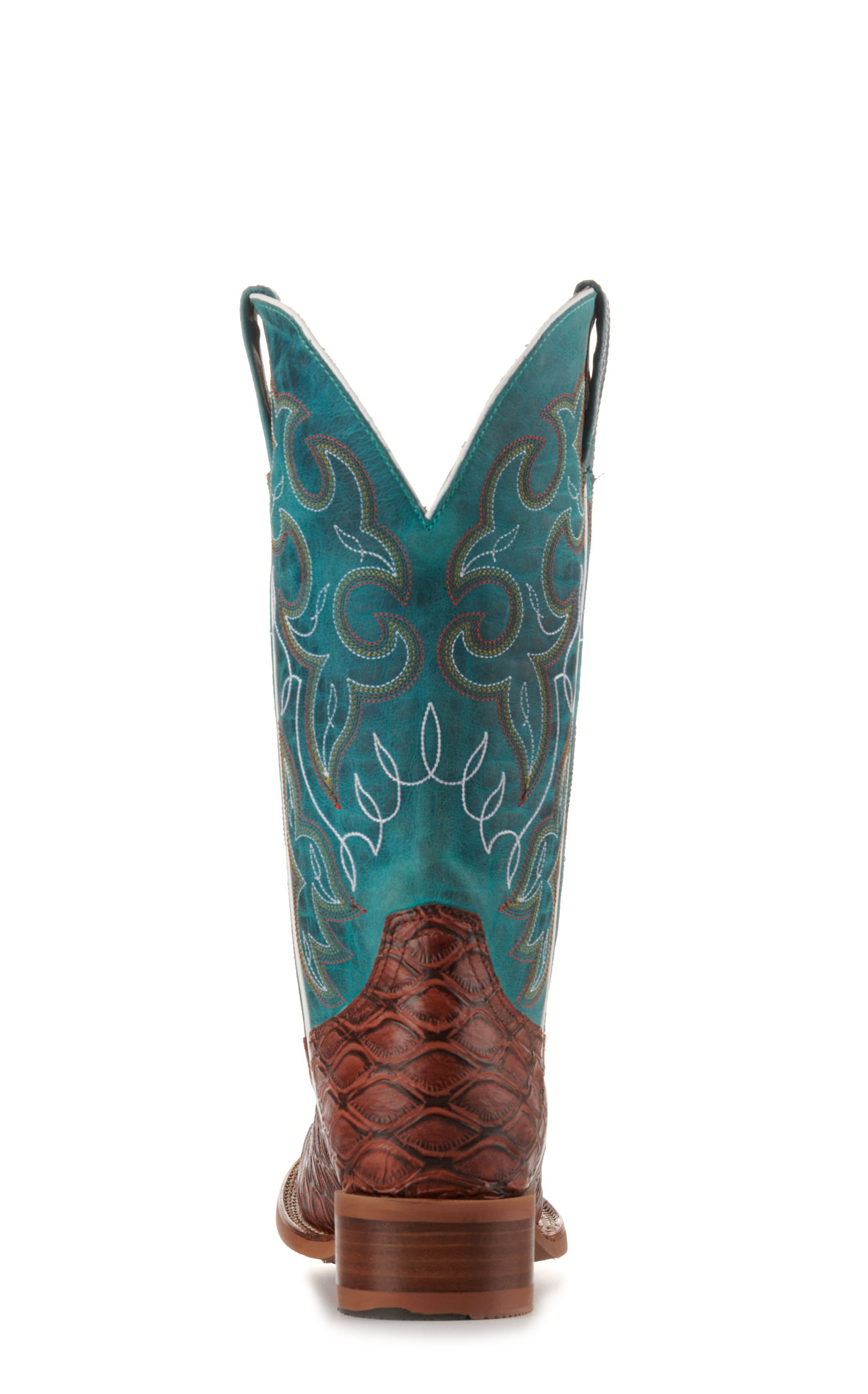 Cavender's Women's Intrepid Turquoise and Brown Baby Pirarucu Print Wide Square Toe Cowboy Boots - Image 1