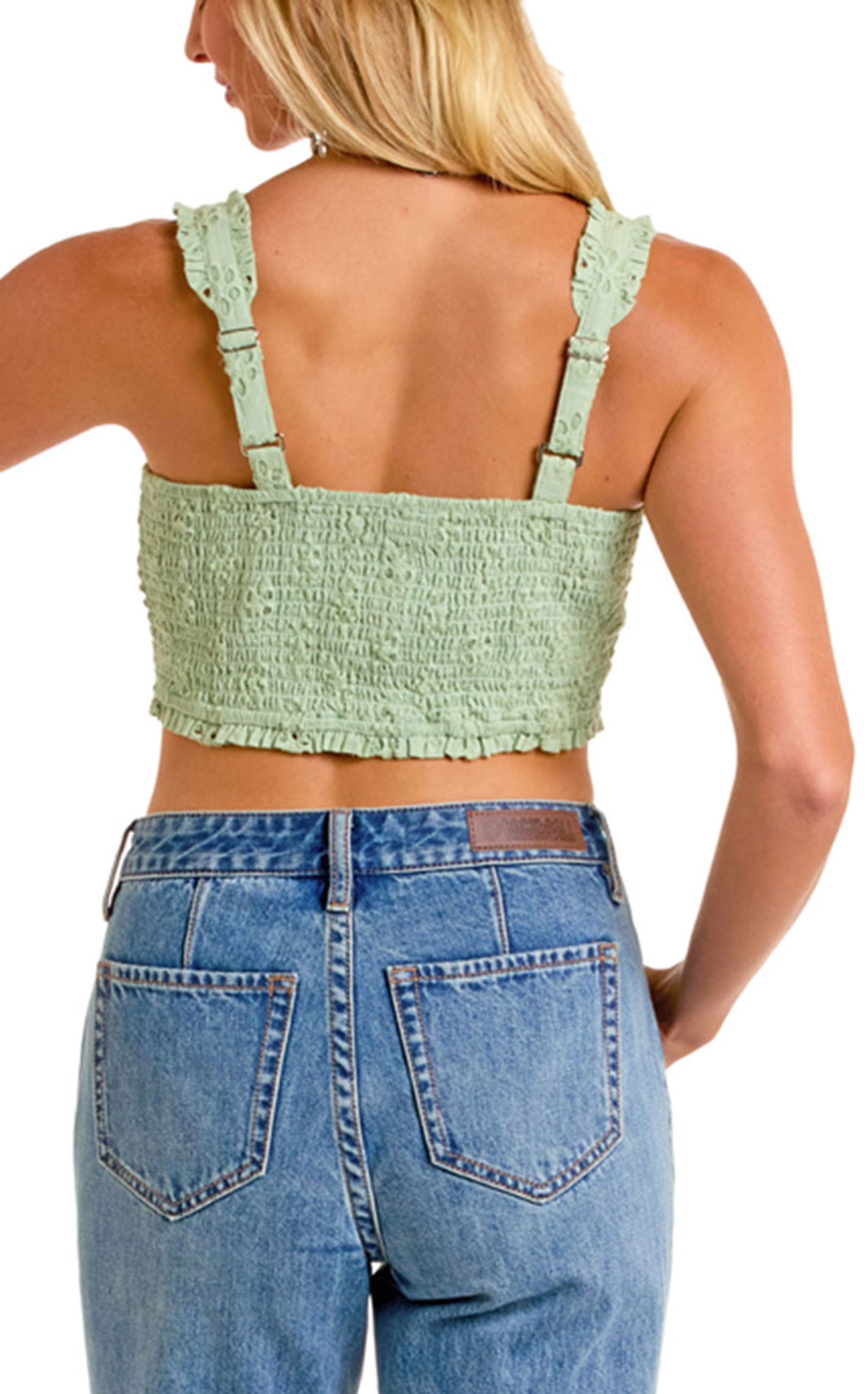 Rock & Roll Denim Women's Pale Green Corset Eyelet Top - Image 2