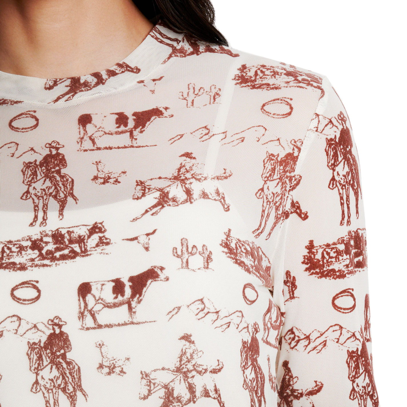 Merigold Kiss Women’s Cream Wild & Western Print Mesh Shirt - Image 3