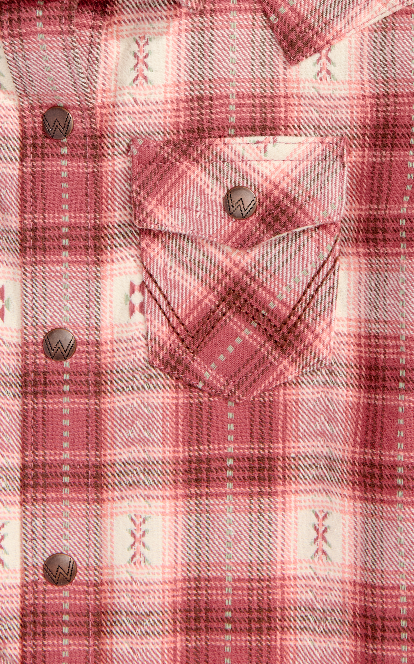 Wrangler Girl's Cream & Berry Aztec Plaid Flannel Long Sleeve Western Shirt - Image 1