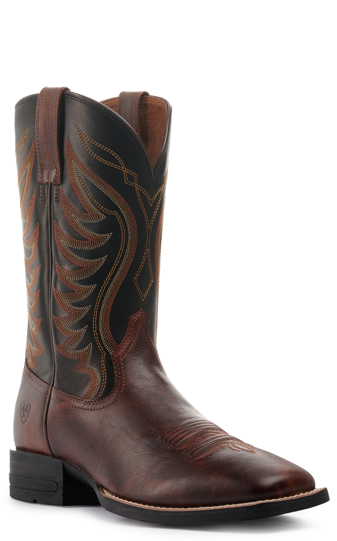 Ariat Men's Amos Shock Shield Barnwood Brown & Black Wide Square Toe Cowboy Boots - Image 1