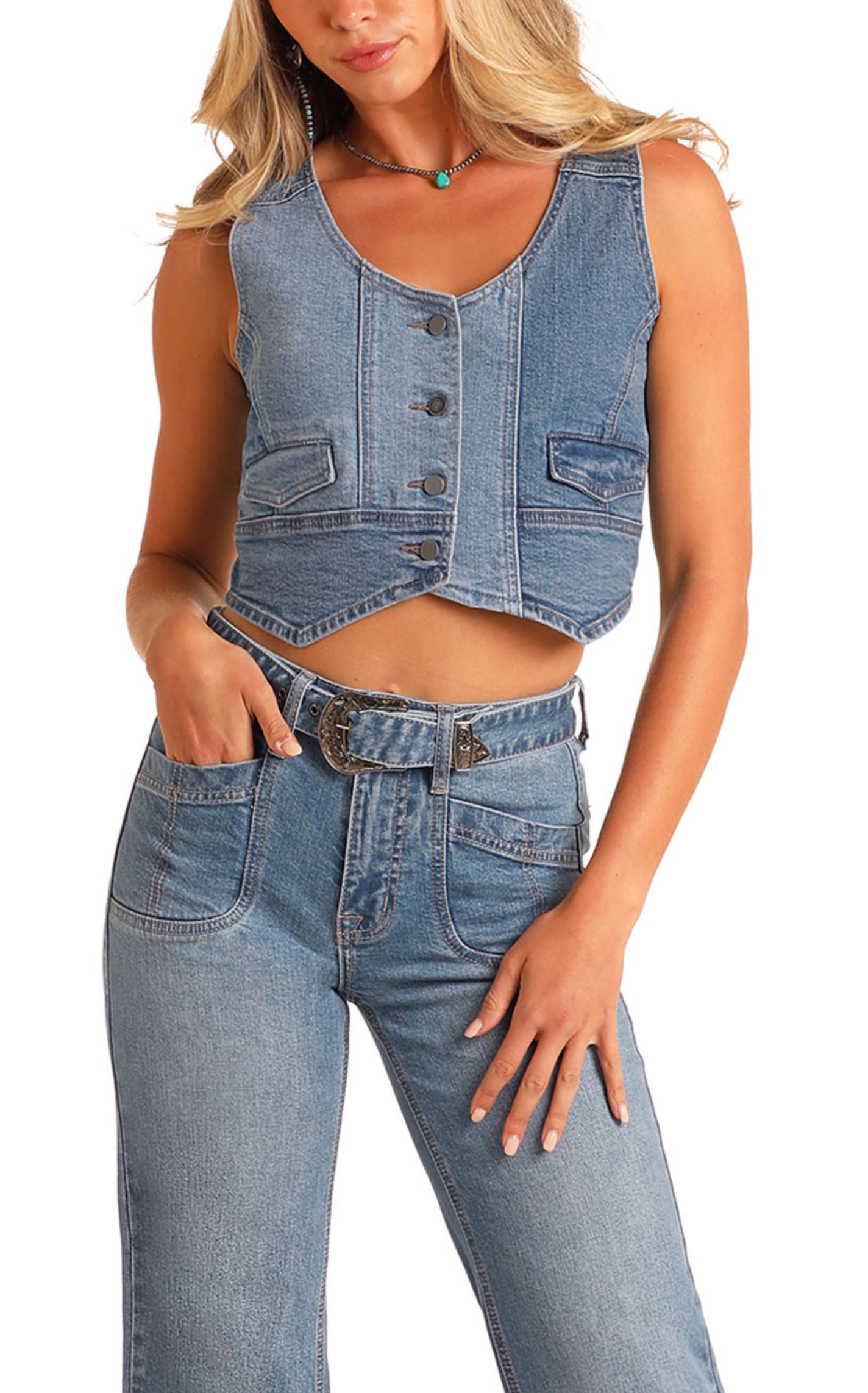 Rock & Roll Denim Women's Two Toned Denim Vest  - Image 1