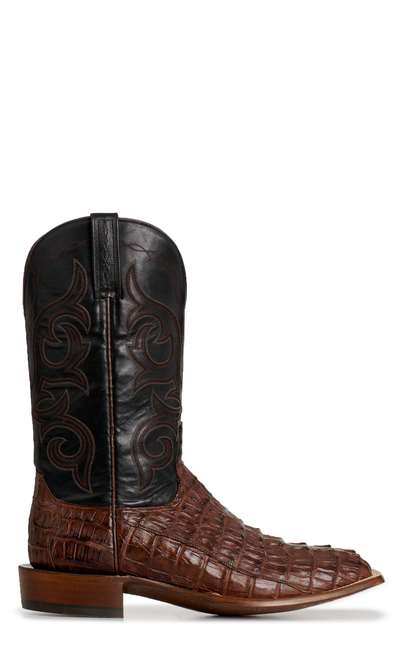 Lucchese Men's Burnt Umber Black Caiman Wide Square Toe Cowboy Boots - Image 1