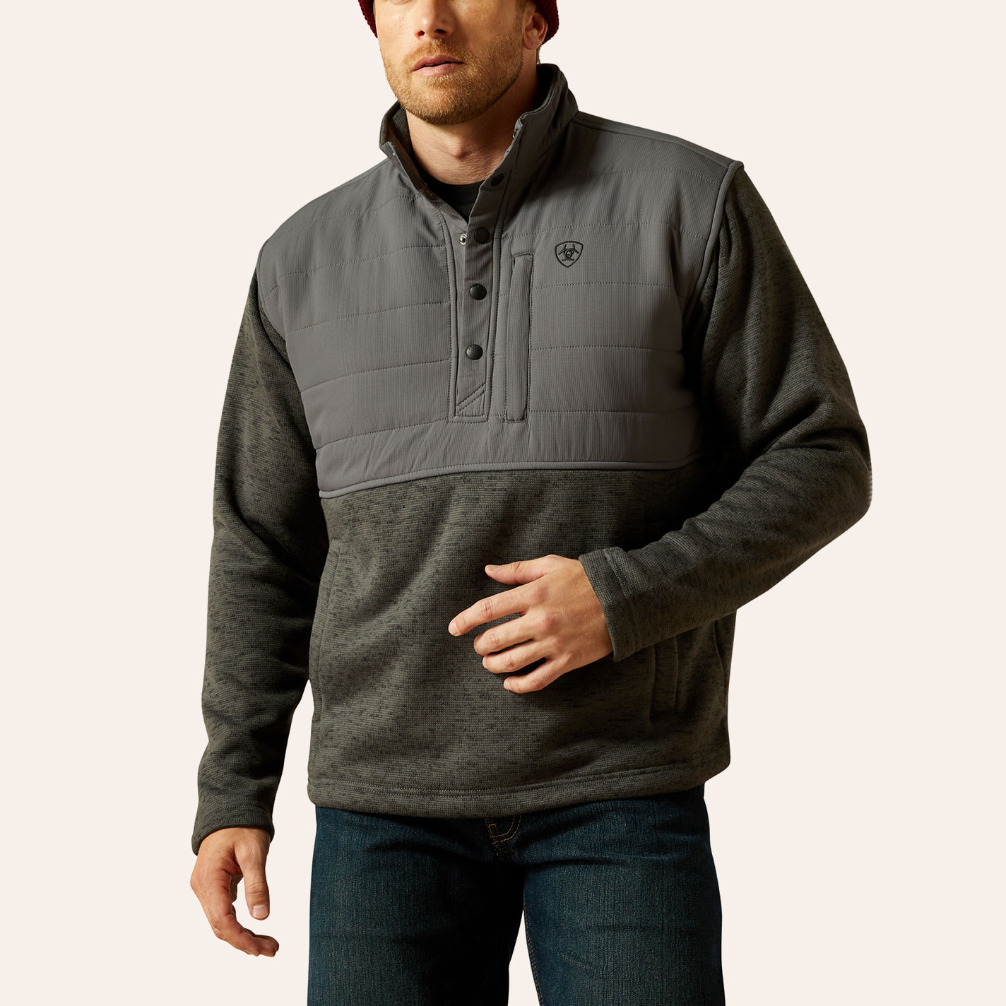 Ariat Men's Caldwell Gray Reinforced Snap Sweater - Image 1