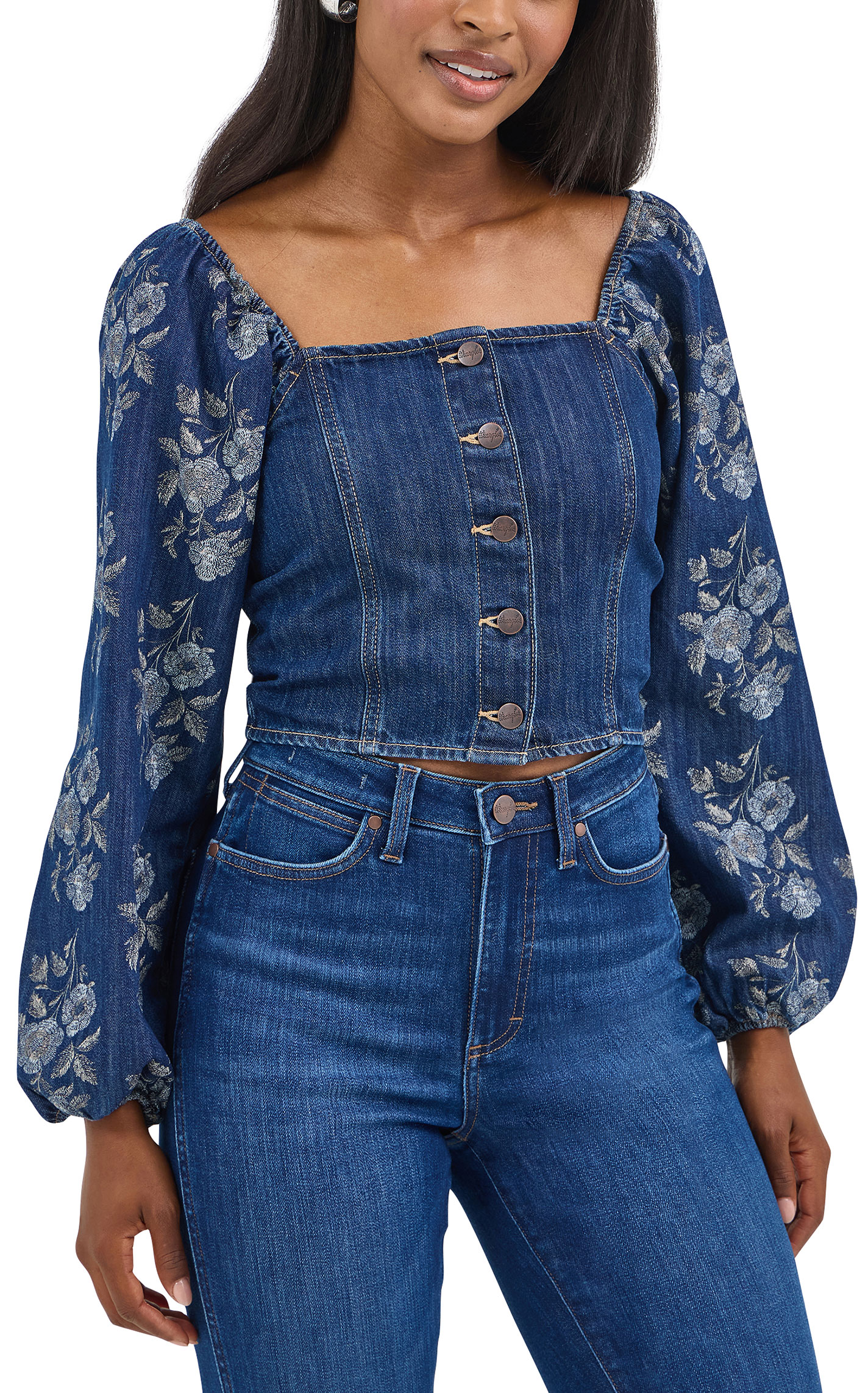 Wrangler Retro Women's Dark Wash Denim Cropped Top - Image 1