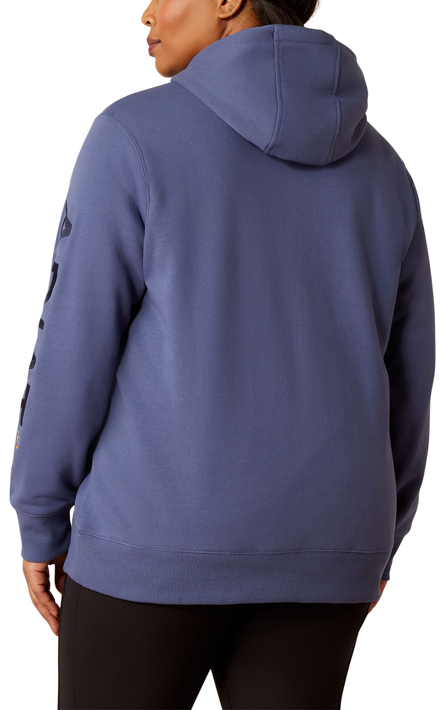 Ariat Women's Rebar Stone Blue Logo Sleeve Hoodie - Plus Sizes - Image 1