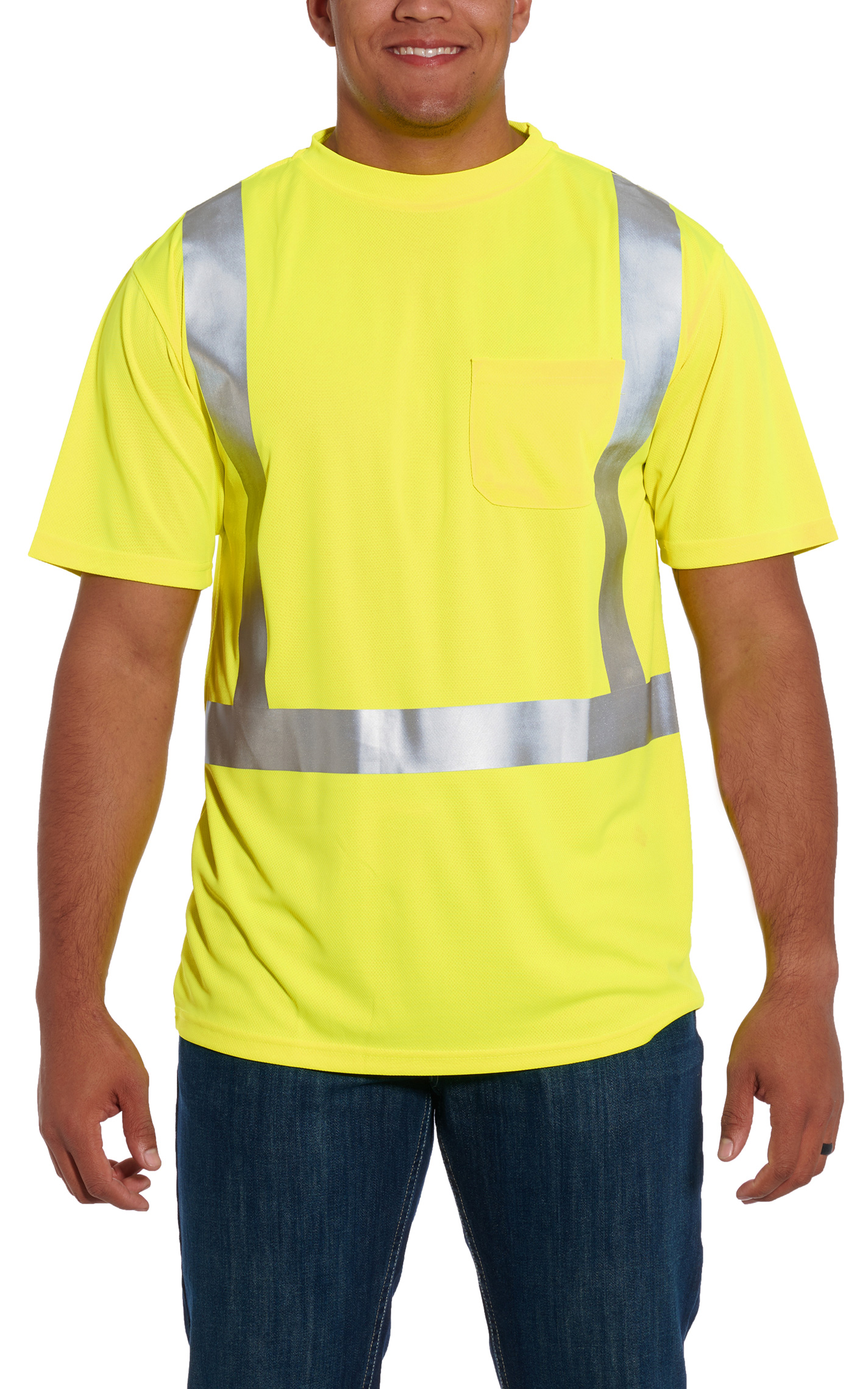 Forge Workwear Men's High Visibility Yellow with Reflective Tape Short Sleeve Work Shirt - Image 1