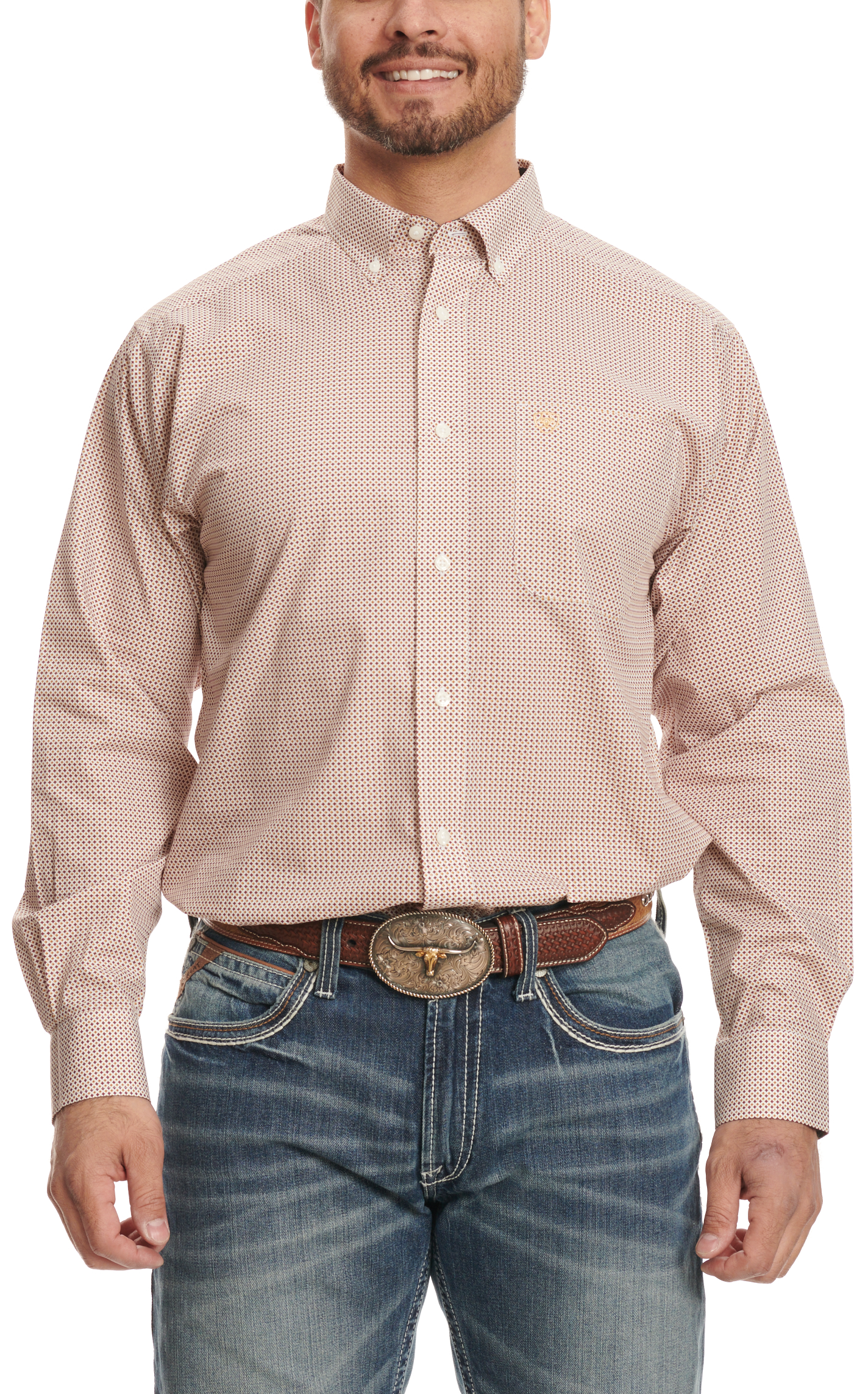 Ariat Men's Ike Wine & Antique Gold Geo Print Western Shirt - Image 1