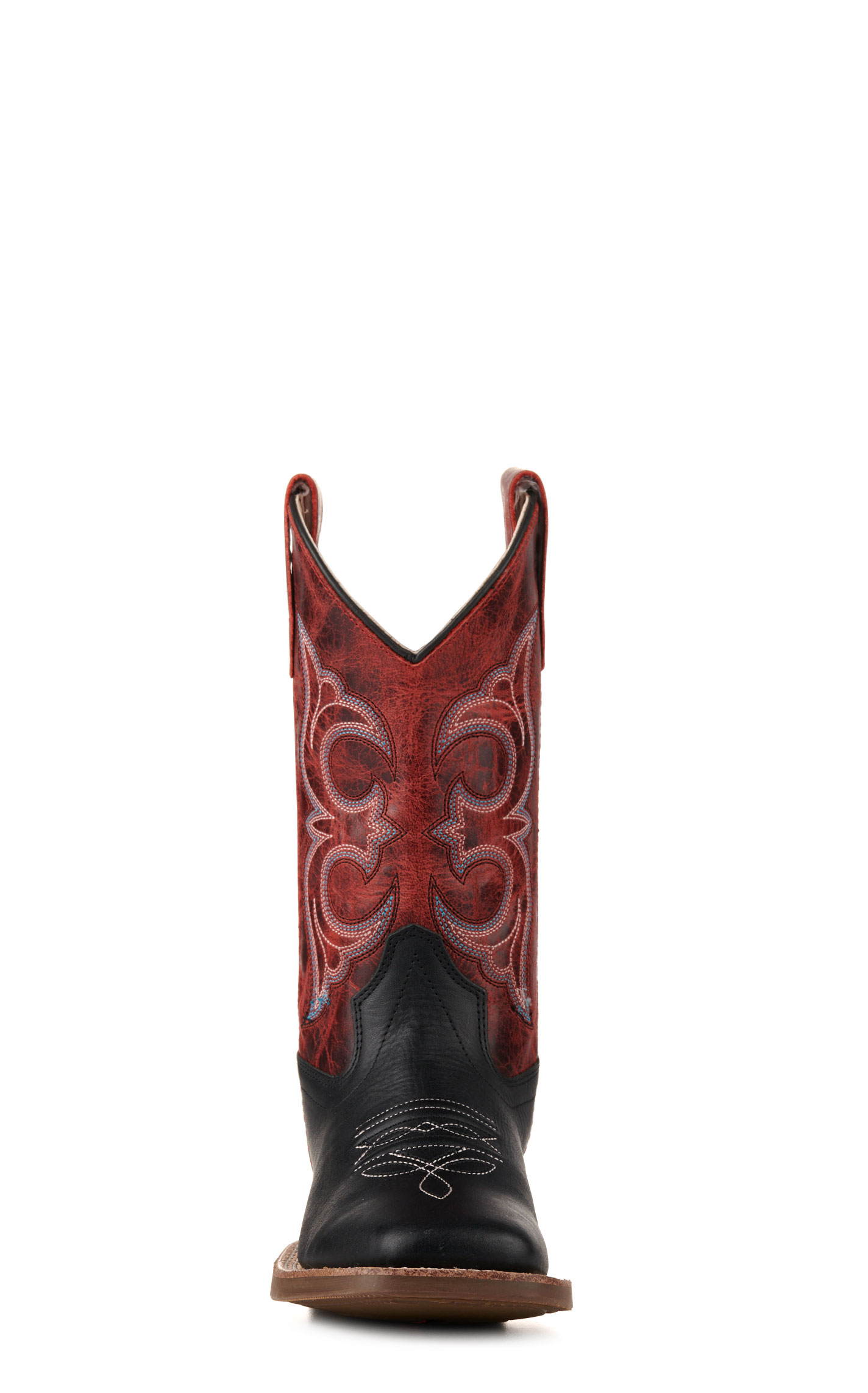 Old West Youth Black and Burnt Red Wide Square Toe Cowboy Boots - Image 1