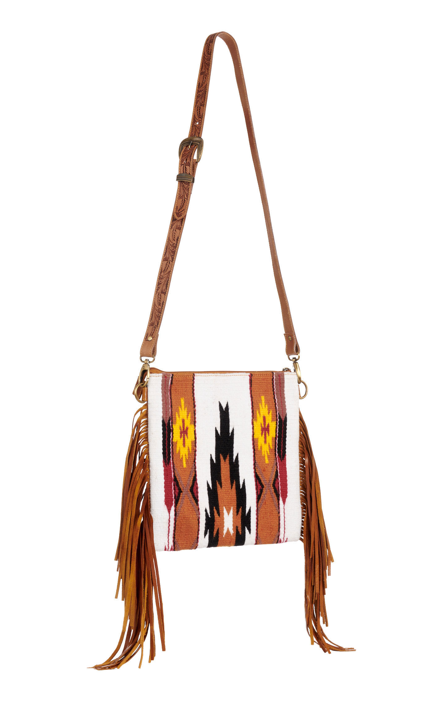 Myra Bag Fringed Brown Leather Saddle Blanket Crossbody Bag - Image 1