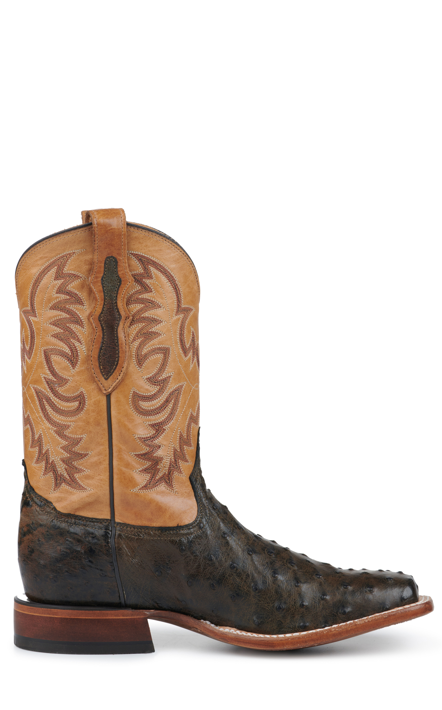 Tony Lama Men's Dark Brown Full Quill Ostrich and Tan Wide Square Toe Exotic Cowboy Boots - Cavender's Exclusive - Image 1