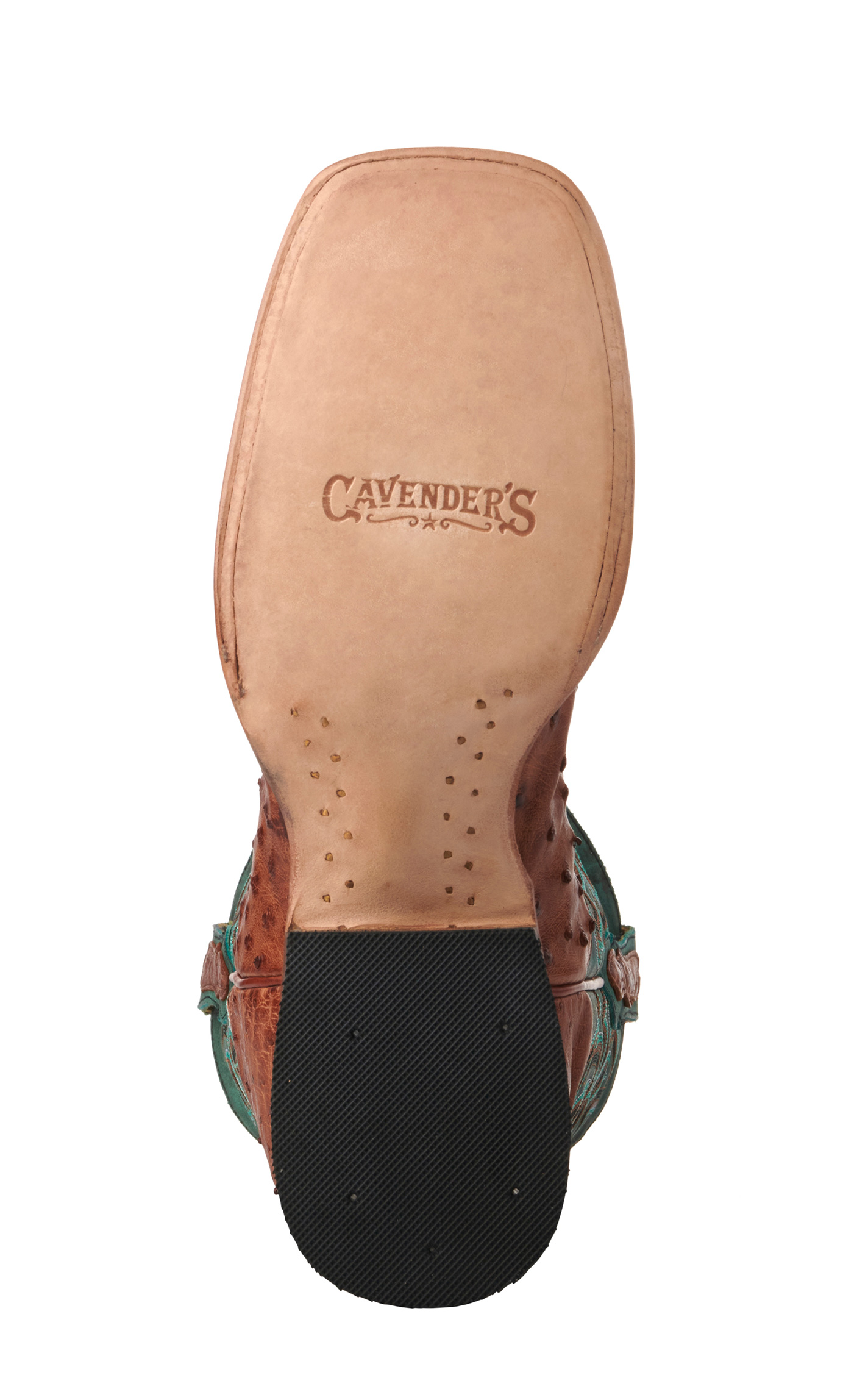 Cavender's Men's Green and Cognac Full Quill Ostrich Rafter C Wide Square Toe Exotic Cowboy Boots - Image 1