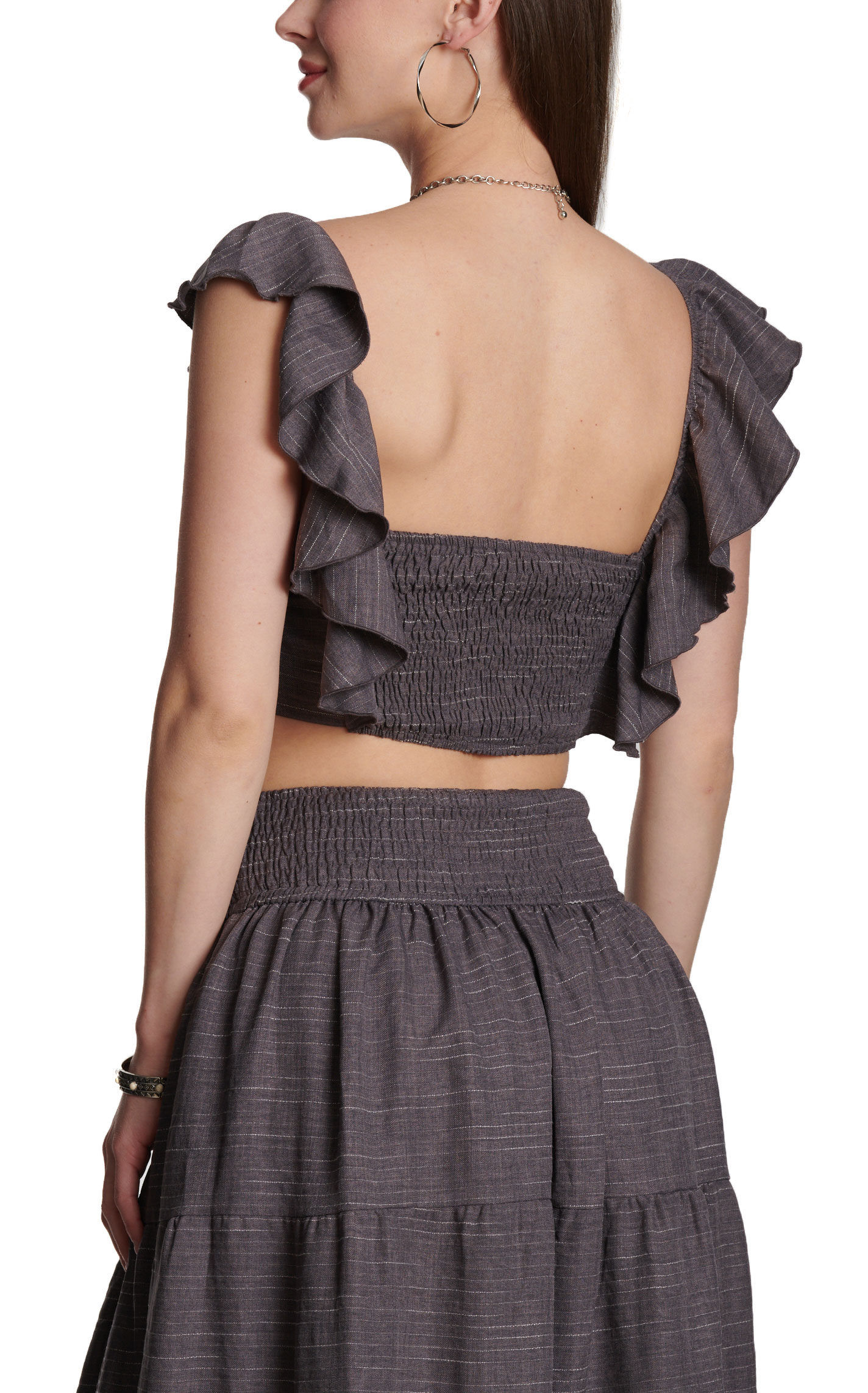 HYFVE Women's Charcoal Ruffle Crop Top - Image 1