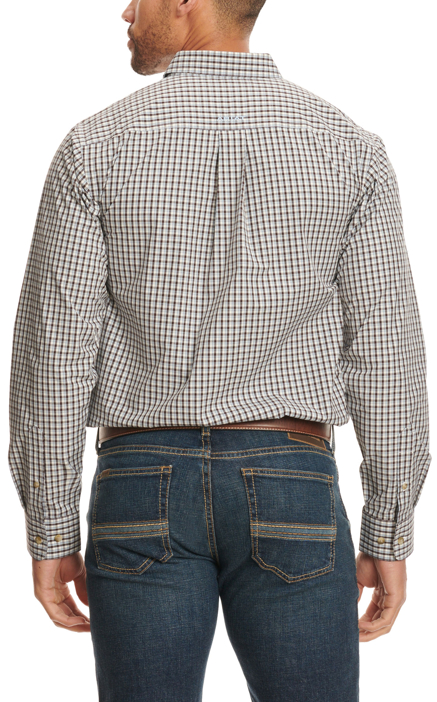 Ariat Pro Series Men's Creek Black & Cornflower Plaid Western Shirt - Image 1