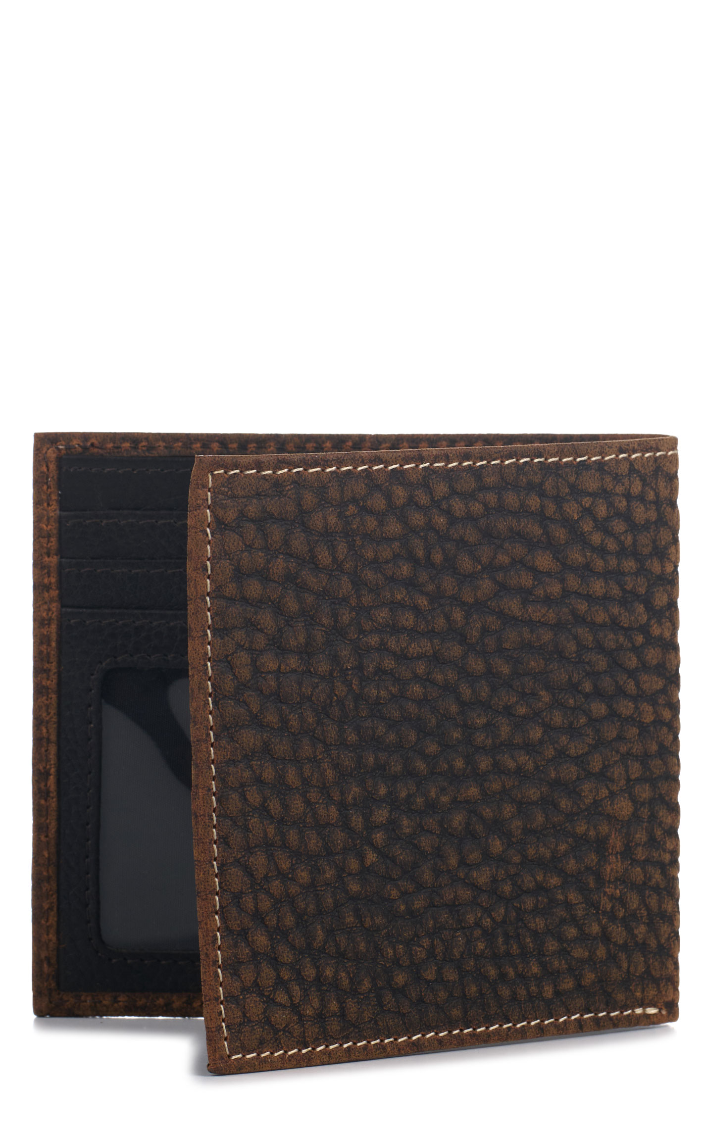 Ariat Men's Rich Latte Bullhide & Shield Logo Bi-fold Wallet - Image 1