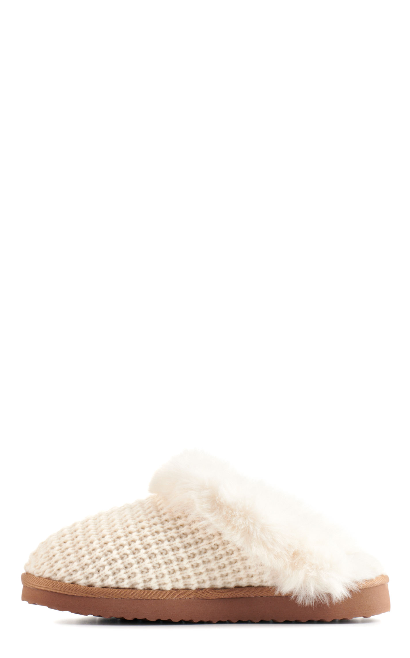 Very G Women's Cream Crochet with Fur Trim Slippers - Image 1