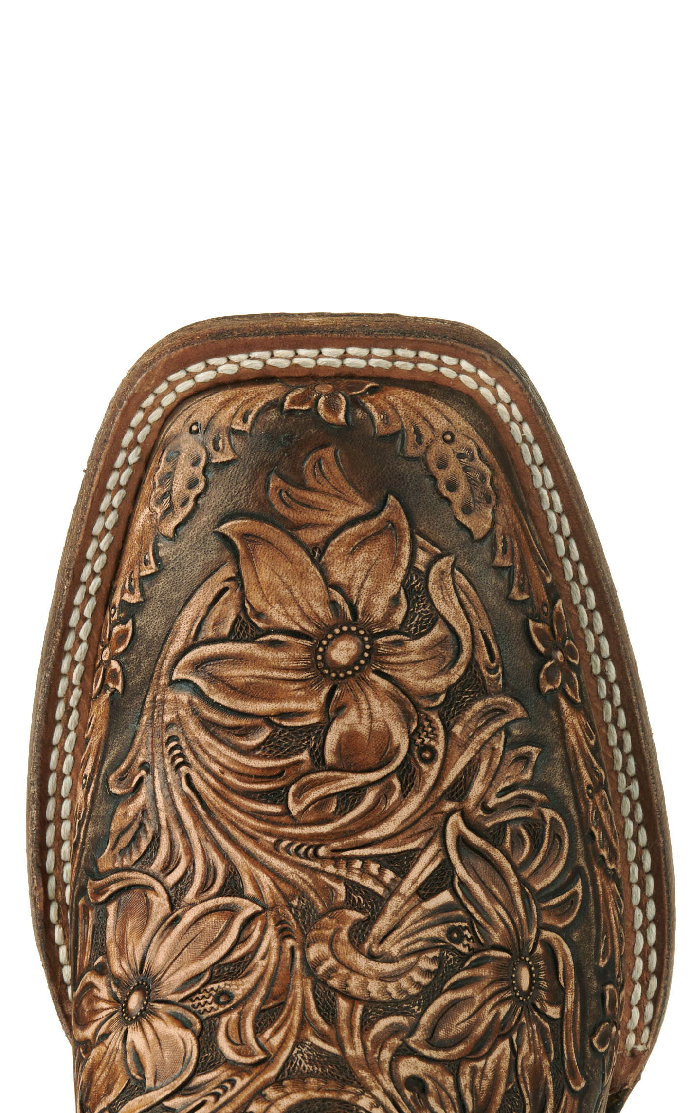 Black Jack Men's Brandy and Antique Brown Hand Tooled Wide Square Toe Cowboy Boots - Image 1