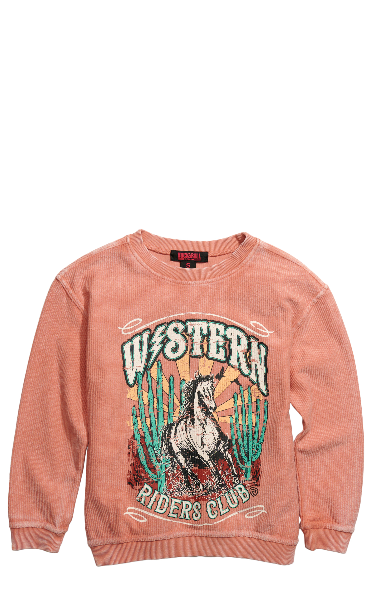 Rock & Roll Denim Girl's Terracotta Western Riders Club Graphic Ribbed Top - Image 1
