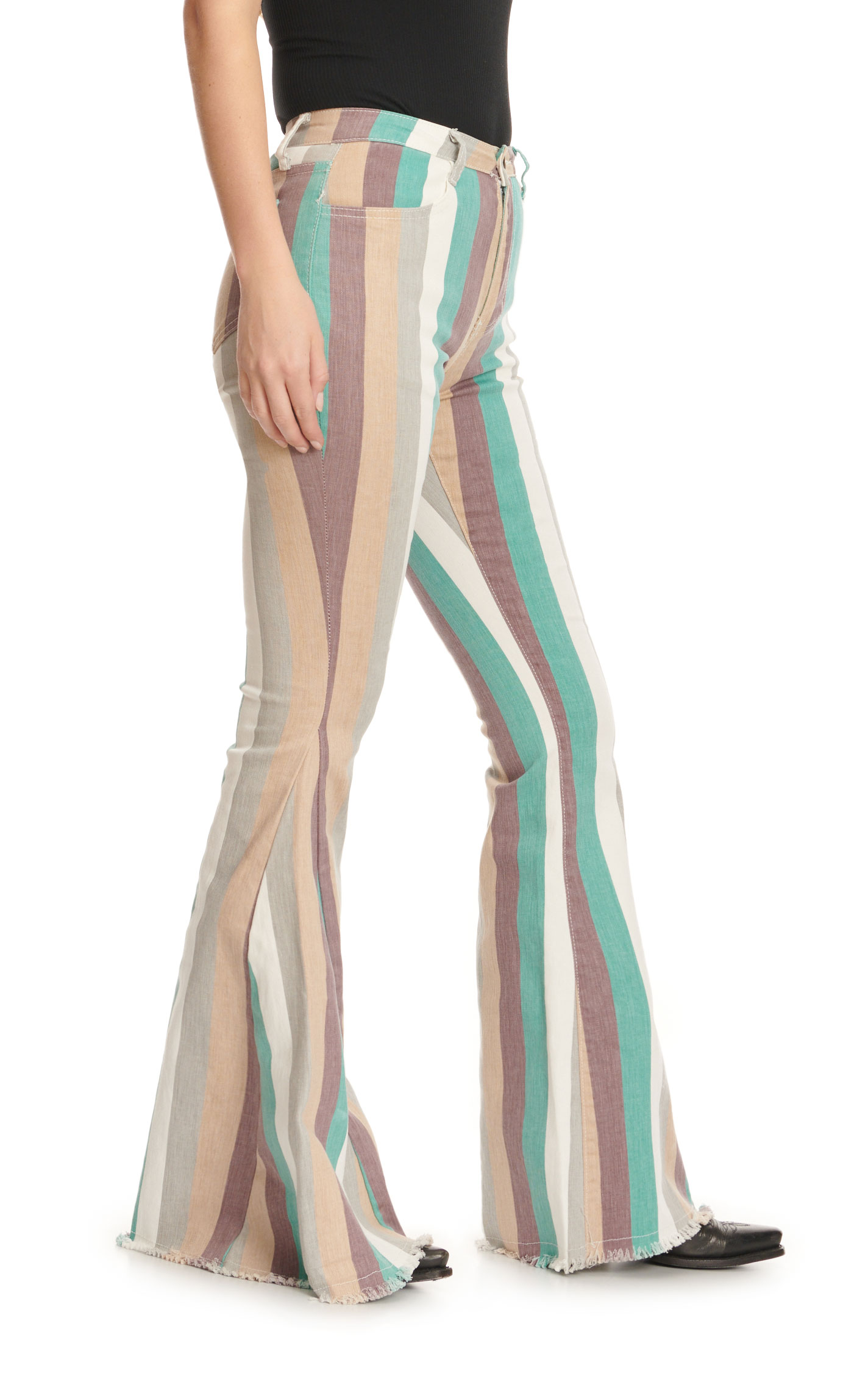 Saints & Hearts Women's Teal Burgundy & Gray Stripe Super Flare Leg Jeans - Image 1