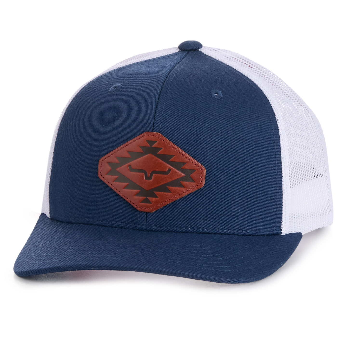 Kimes Ranch Navy & White Aztec Leather Logo Patch Cap - Image 1