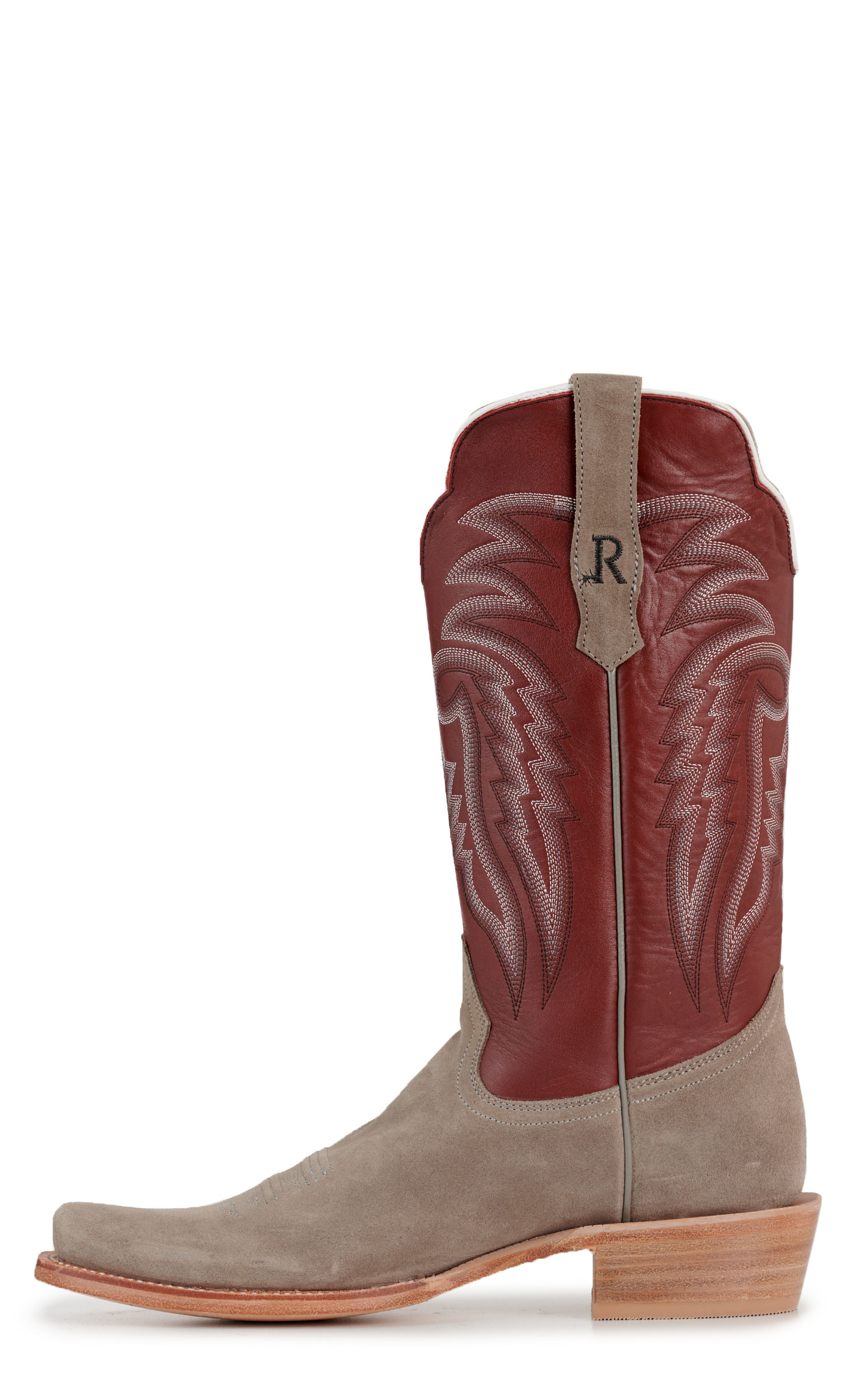 R. Watson Men's Dark Cherry and Charcoal Roughout Narrow Square Toe Cowboy Boots - Image 1