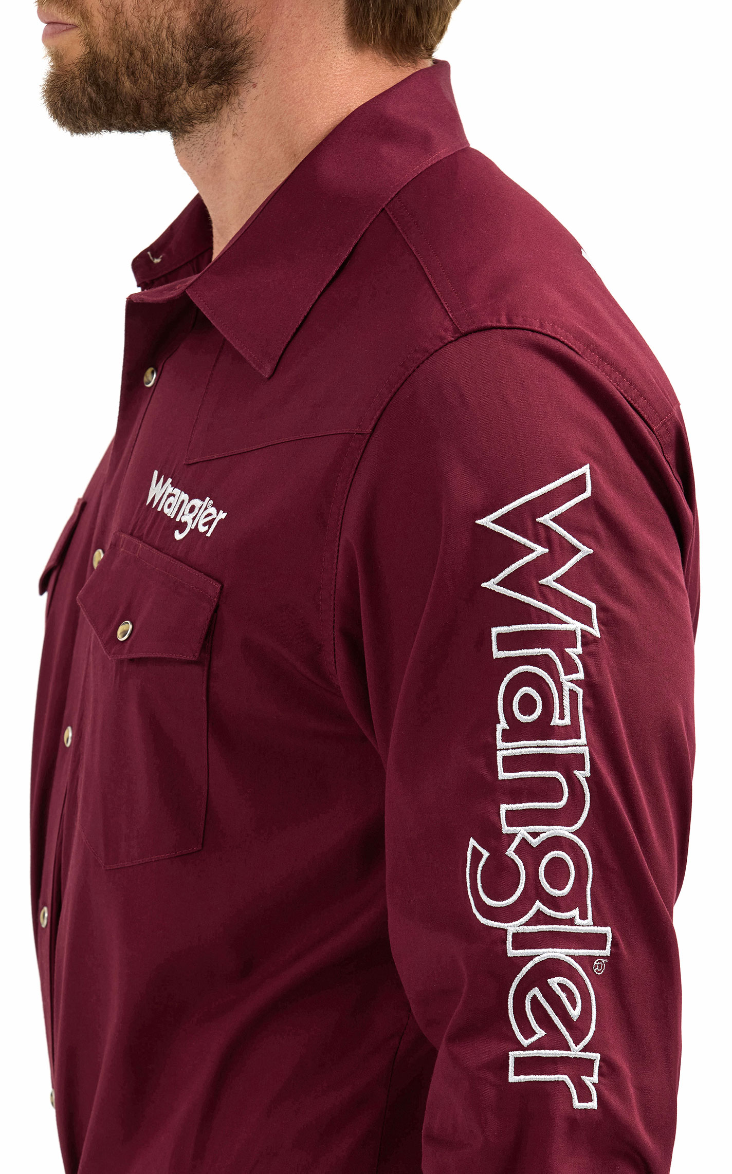 Wrangler Men's Deep Wine & White Embroidery Logo Western Shirt - Image 1