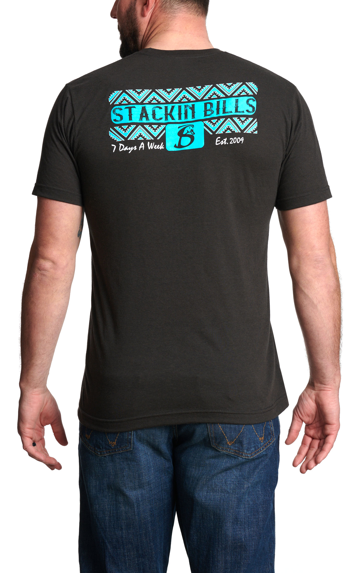 Stackin Bills Men's Black 7 Days Graphic Logo T-Shirt - Image 1