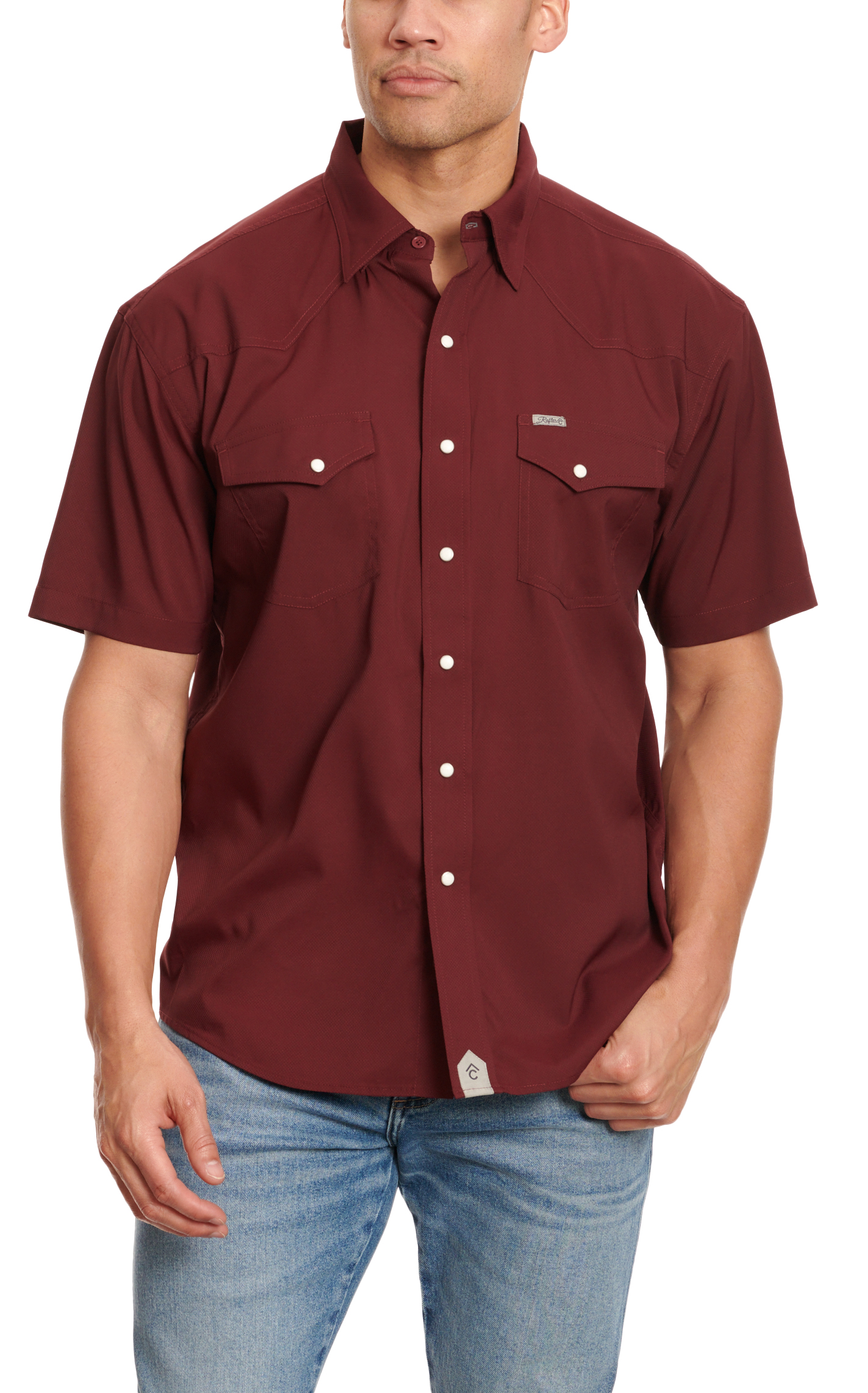Rafter C Outdoors Men's Angler Burgundy Short Sleeve Fishing Shirt - Image 1