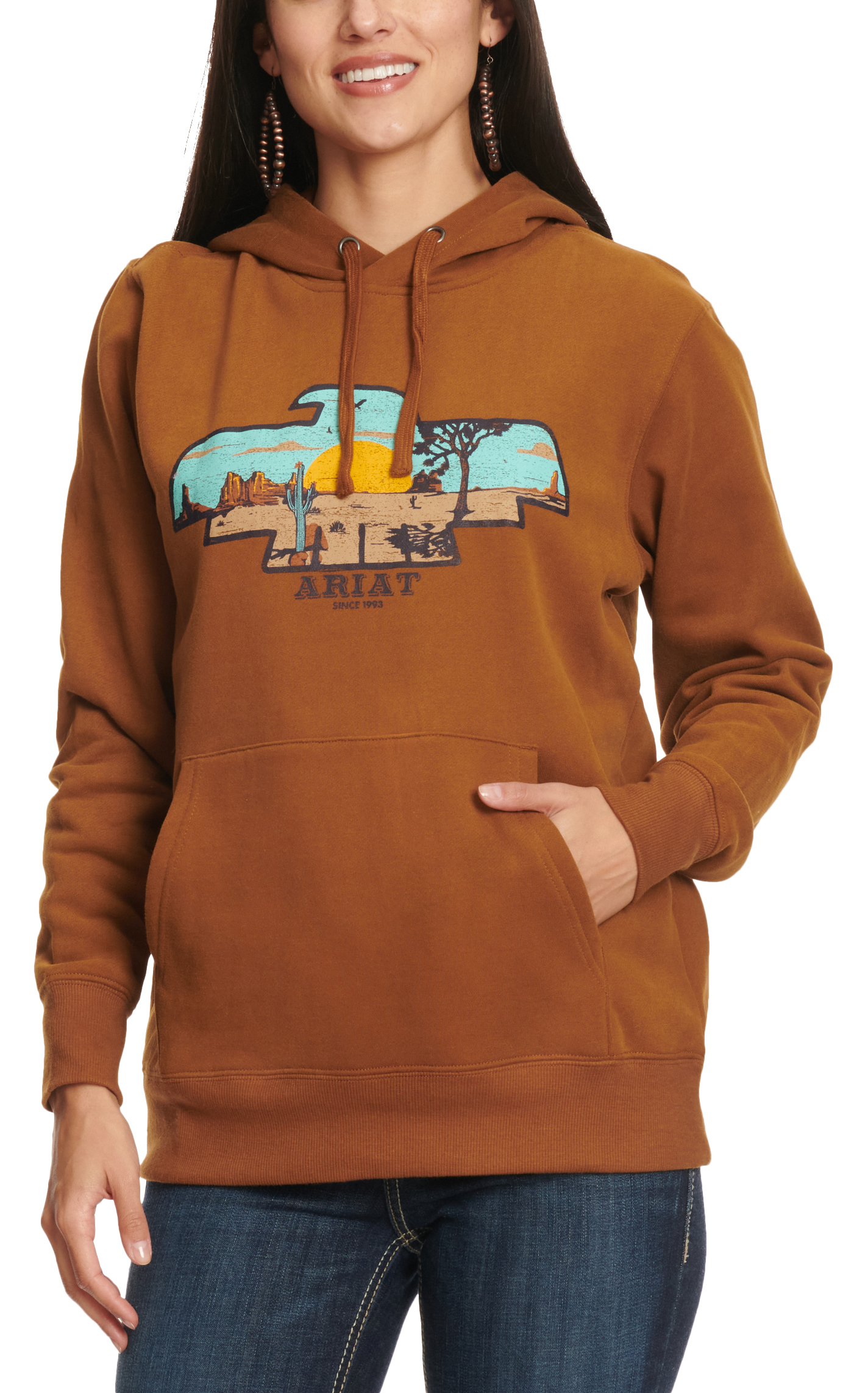 Ariat Women's Chestnut Thunderbird Desert Logo Graphic Hoodie - Image 1