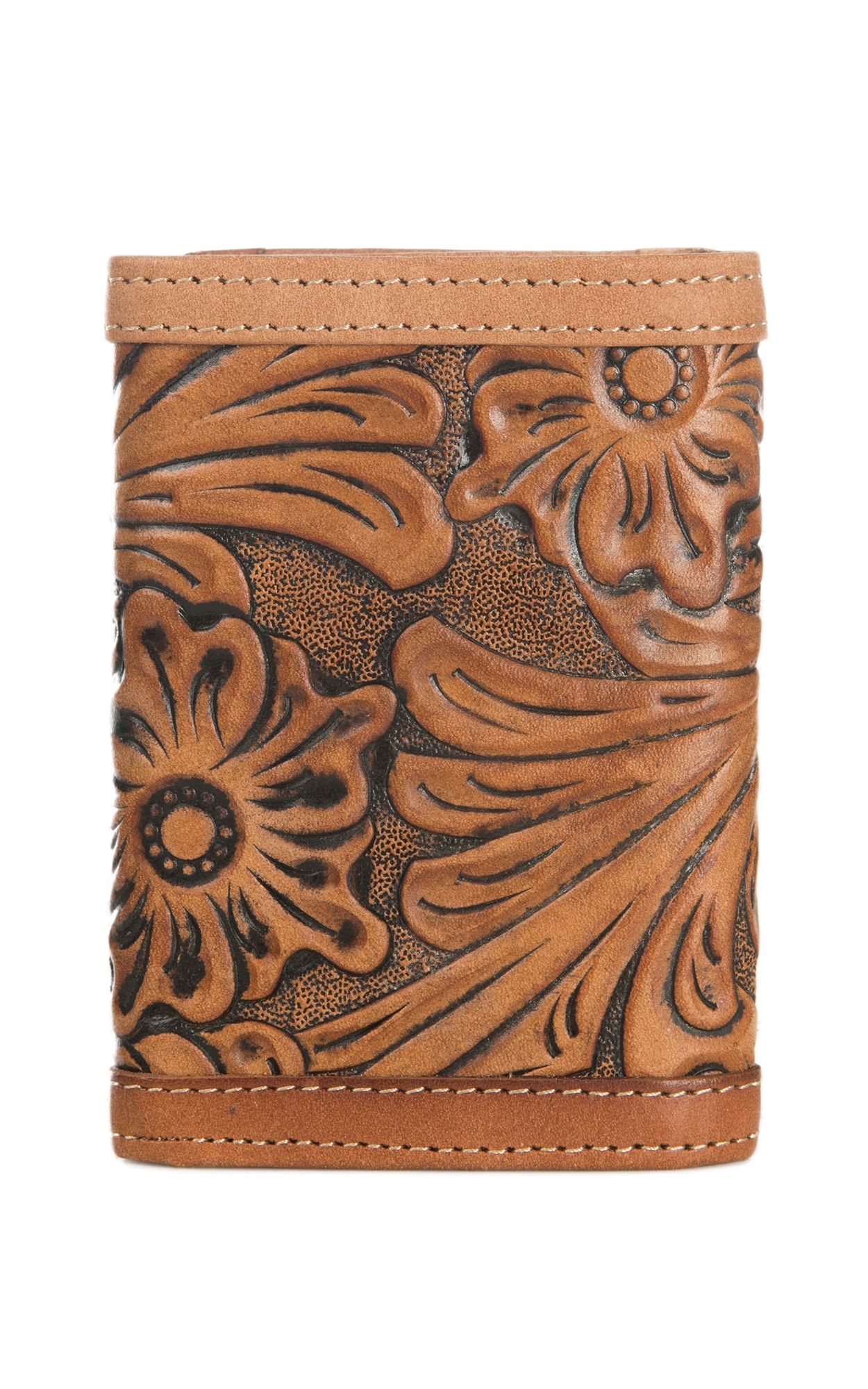 Twisted X Men's Natural Tooled Leather with Embroidered Inlay Tri-Fold Wallet - Image 1