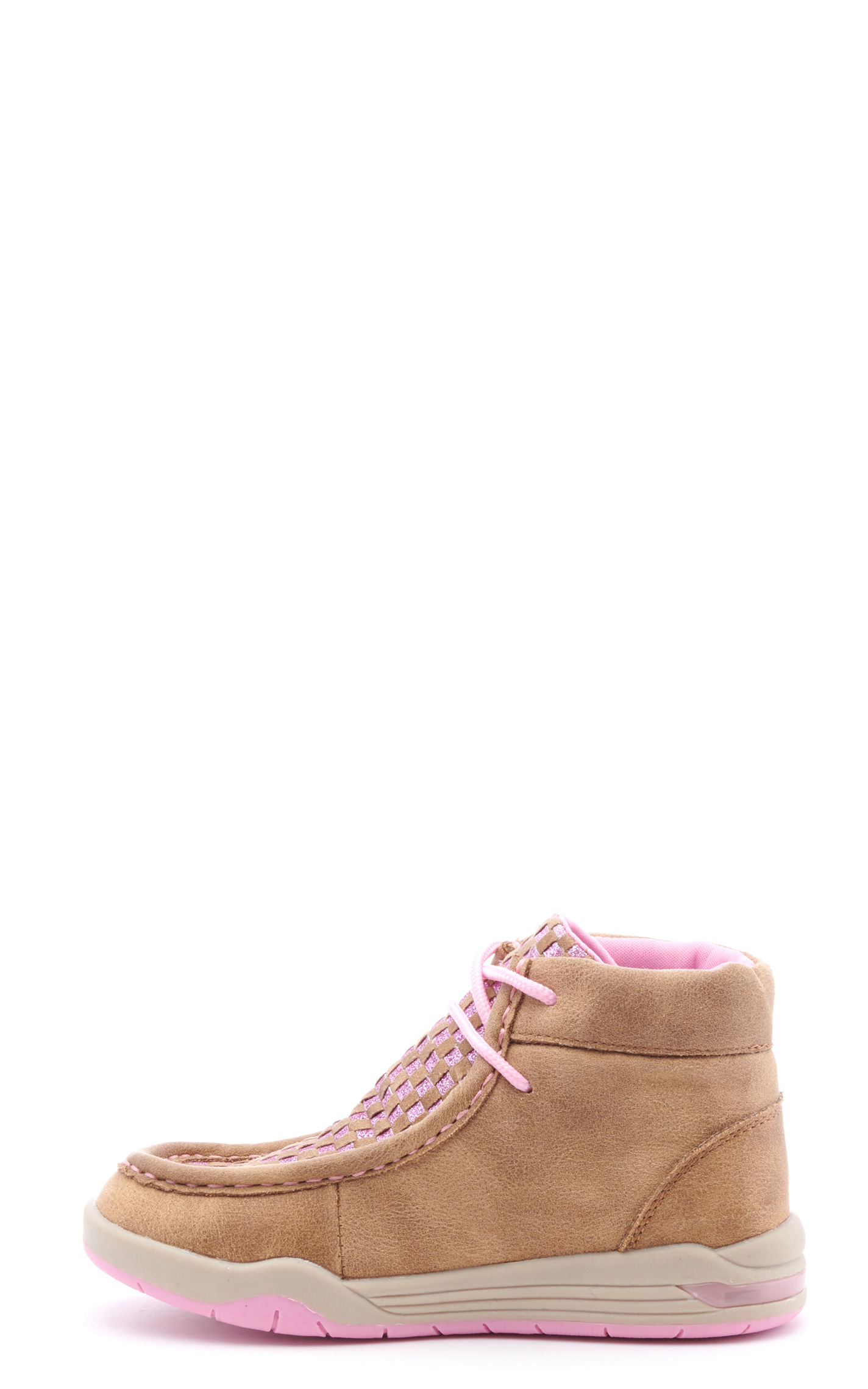 Twister Kids Brown and Pink Glitter Woven Lighted Moc Toe Shoes - Image 1