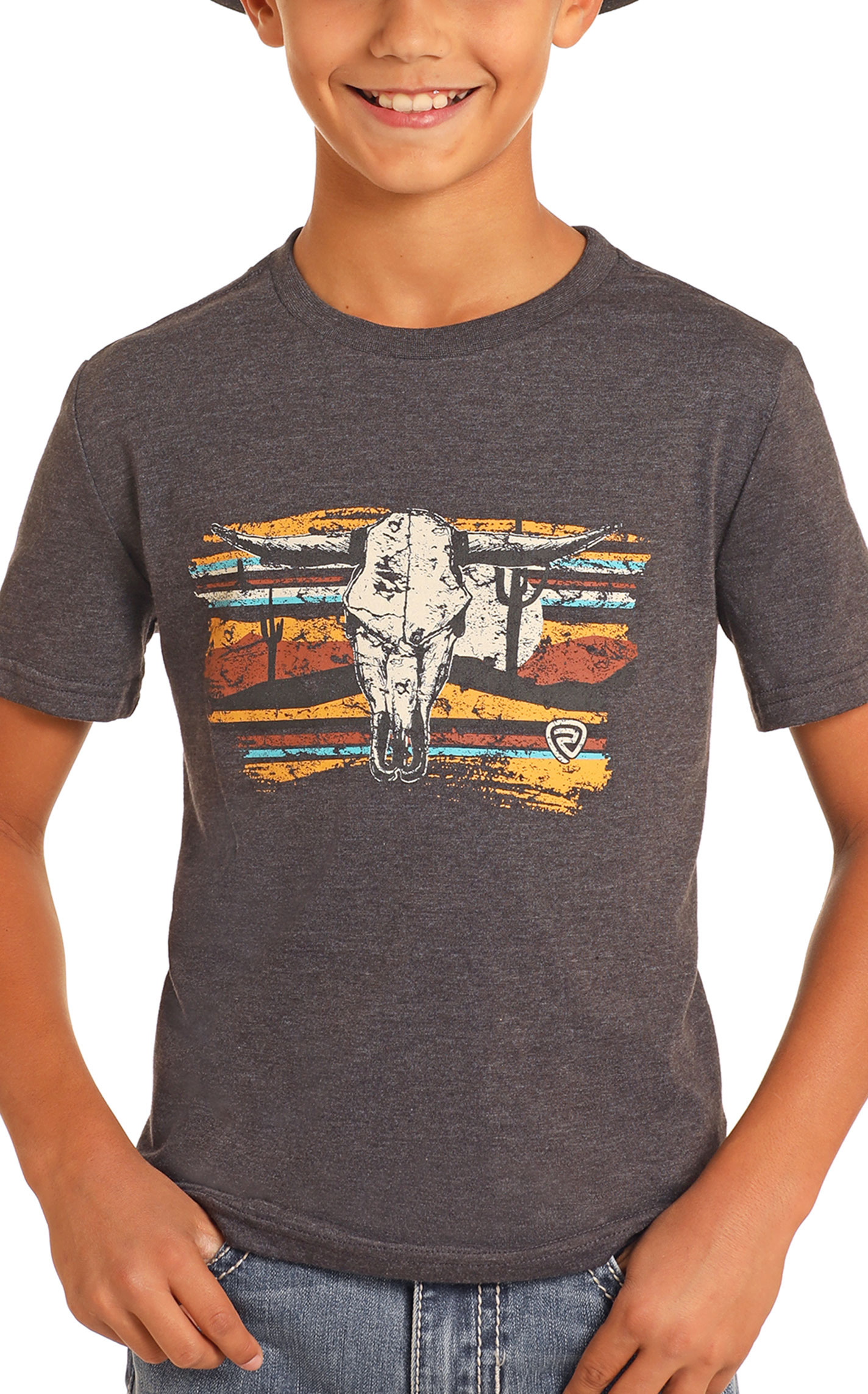 Rock & Roll Denim Boy's Gray Skull Desert Graphic T-Shirt - Image 1