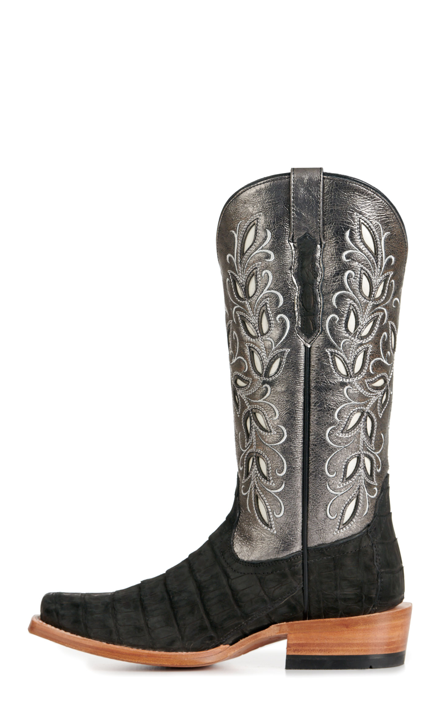 Ariat Women's Futurity Metallic Gray and Black Sueded Caiman Punchy Square Toe Exotic Cowboy Boots - Image 1