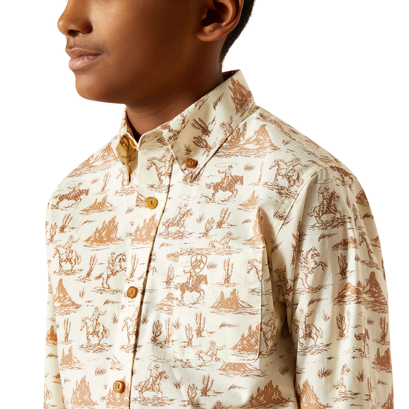 Ariat Boy's Cream Western Print Long Sleeve Shirt - Image 1
