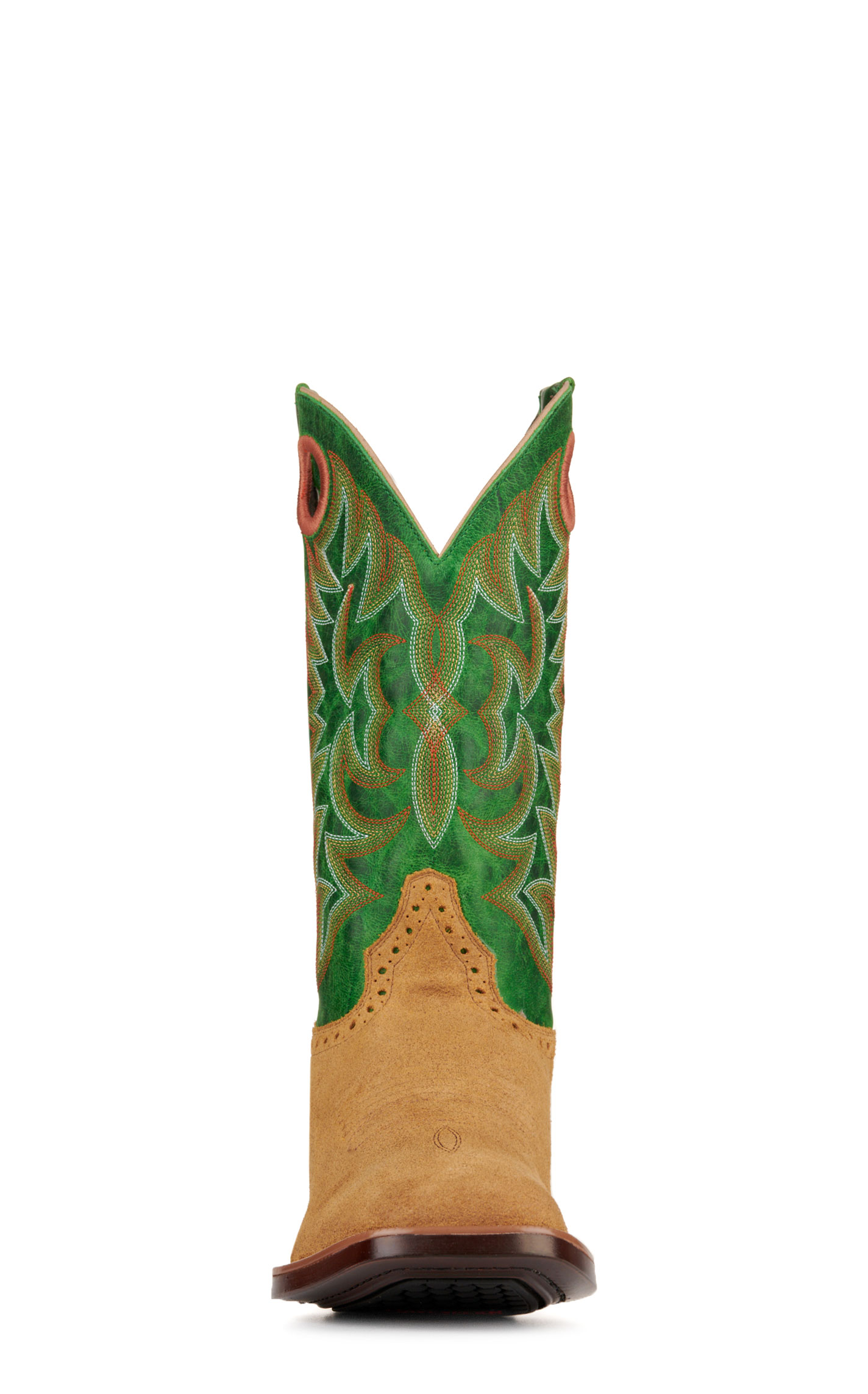 Cavender's Men's Cognac Roughout and Green Feather Weight Wide Square Toe Cowboy Boots - Image 1