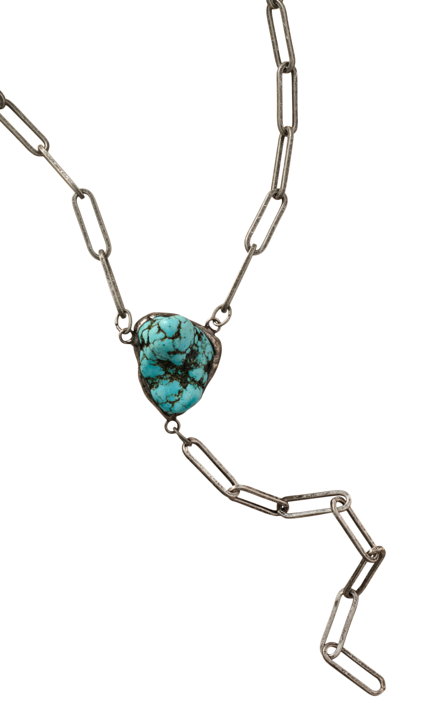 Rockin C Silver Paperclip Chain & Rough Stone Pendant Y Necklace - Image 1