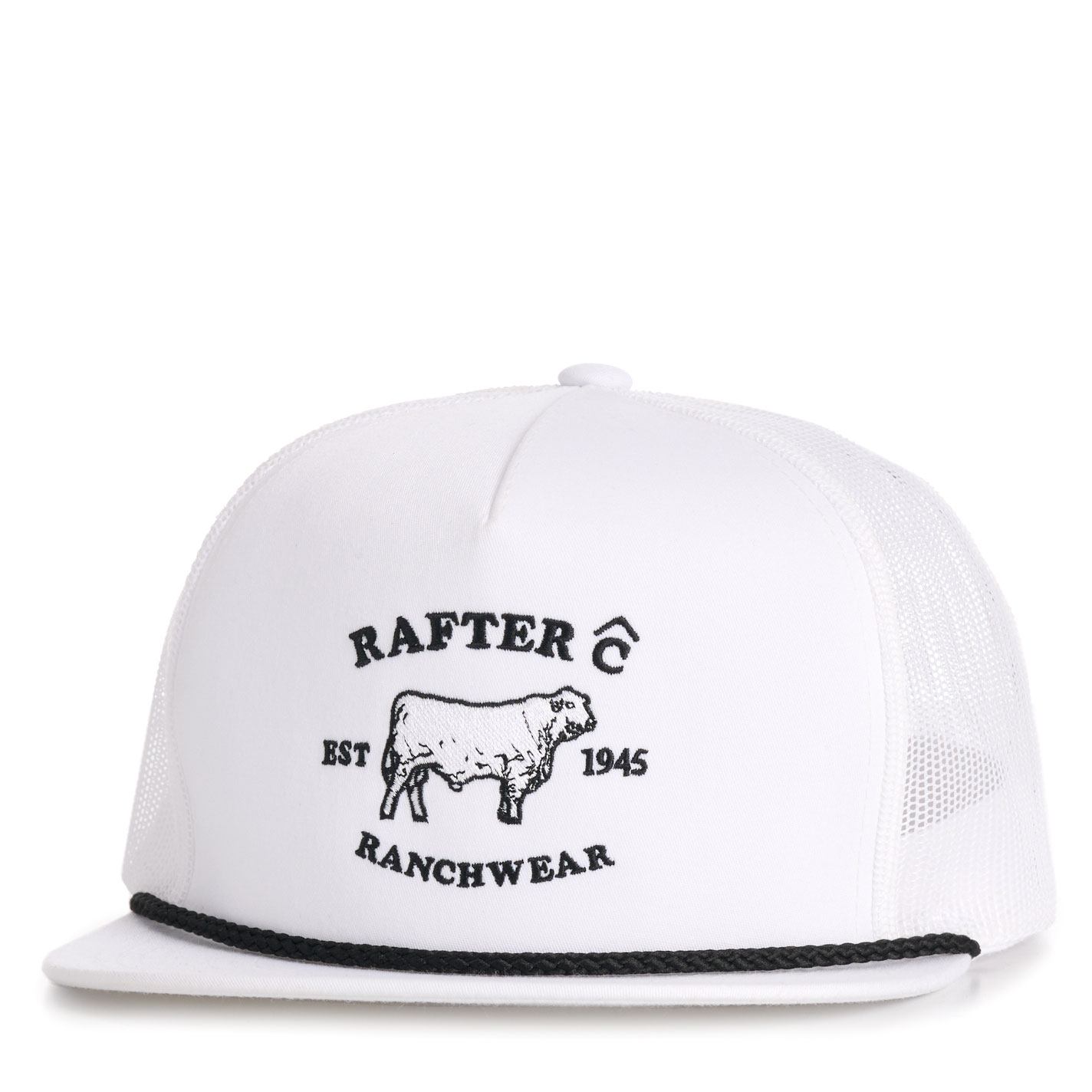 Rafter C Men's White & Black Embroidered Bull Logo Cap - Image 1