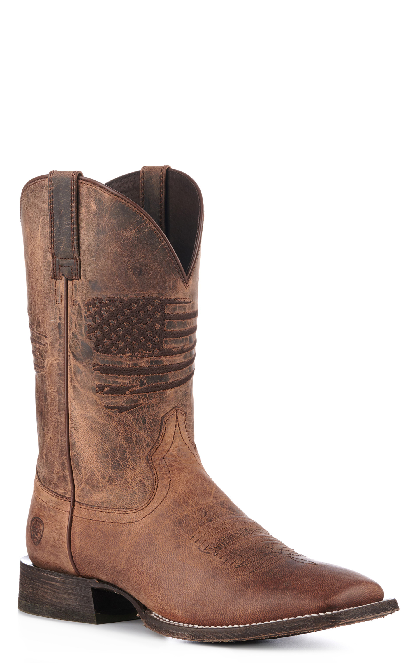 Ariat Men's Circuit Patriot Weathered Tan Embroidered Flag Wide Square Toe Cowboy Boots - Image 1