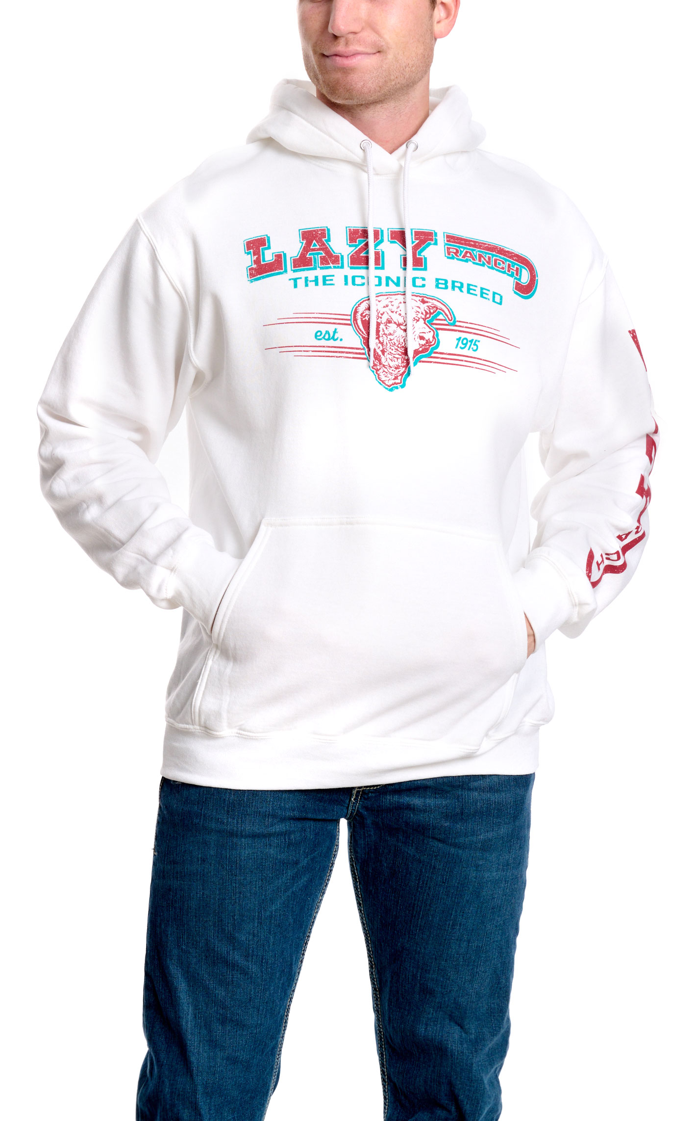 Lazy J Men's White & Red Logo Graphic Hoodie - Image 1