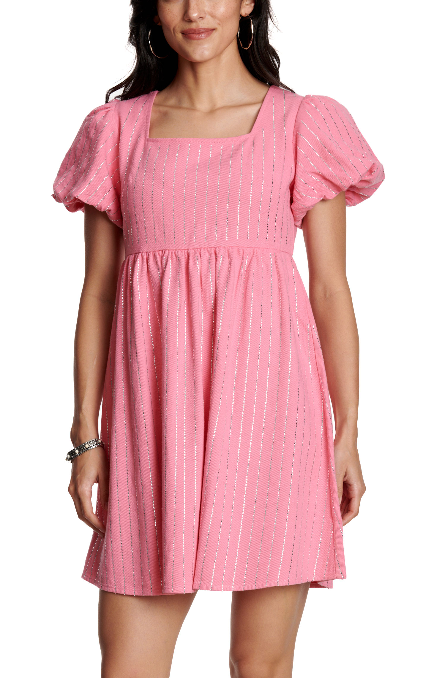 Blue B Women’s Pink Stone Silver Striped Dress - Image 1