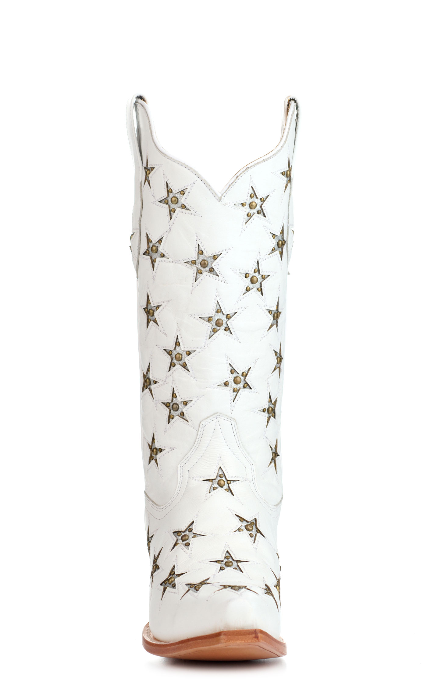 Black Star Women's Marfa White with Silver Star Inlays Snip Toe Cowboy Boots - Image 1